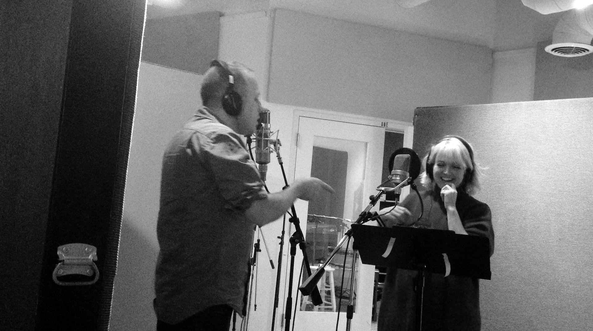  Recording vocals with  Jenny Dee  for “Don’t Go Crazy (Before I Do)” at  Q Division Studios , Somerville, MA, 2013. (Photo by  John Soares ) 