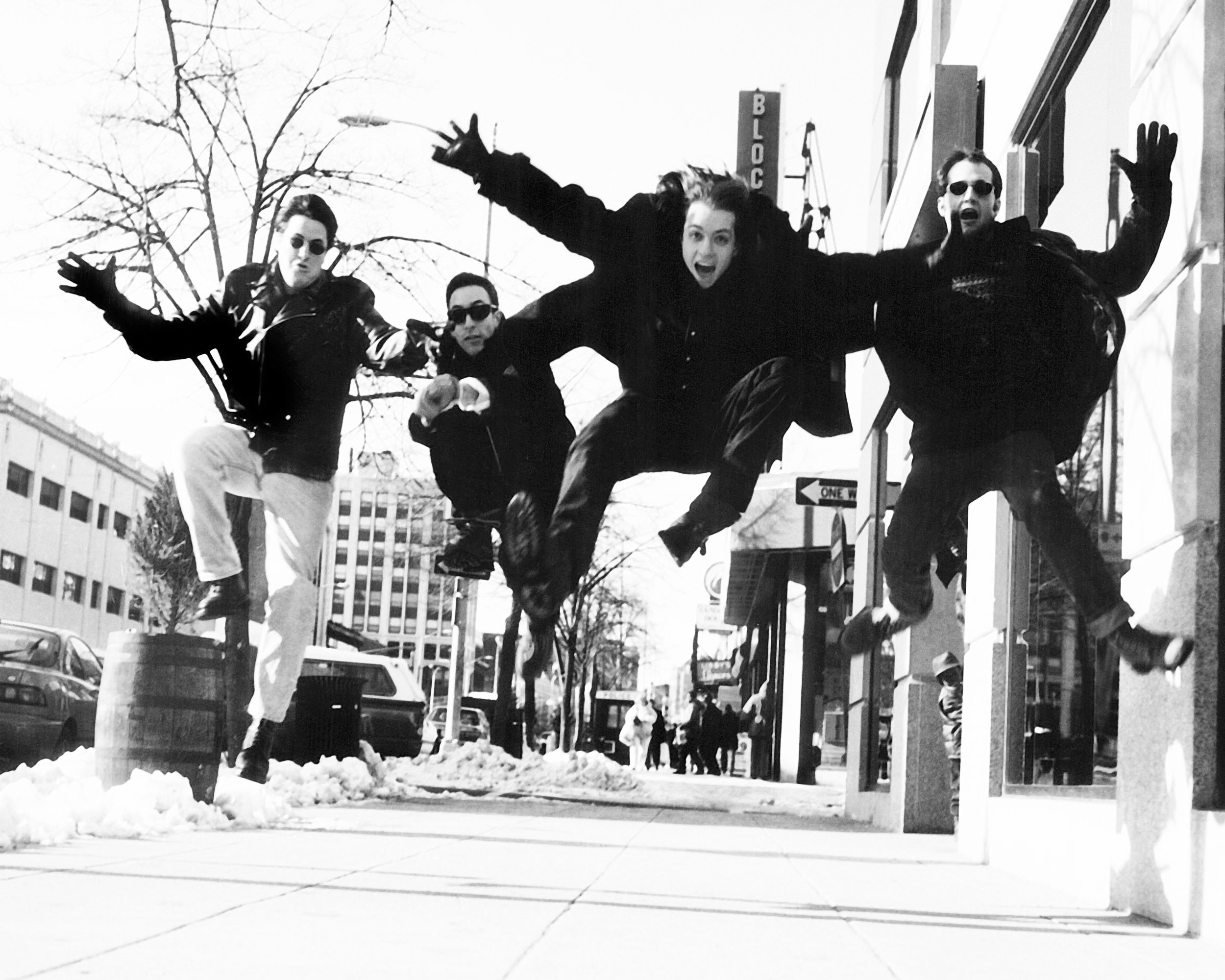   The Eddies  (Sam Longley, Jeff Mellin, Jake Guralnick, and Jack Dean) in Central Square, Cambridge, MA, 1994. (Photo by Brian Corbett) 