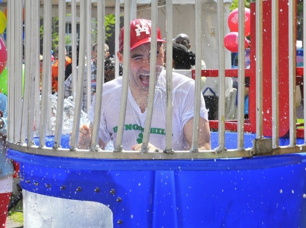 Mike participating in the "dunk tank challenge" for charity at the Spirit of Springfield Pancake Breakfast.