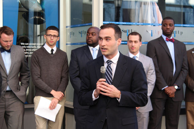 Mike at the grand opening of the Suit Up Springfield location on Worthington Street.