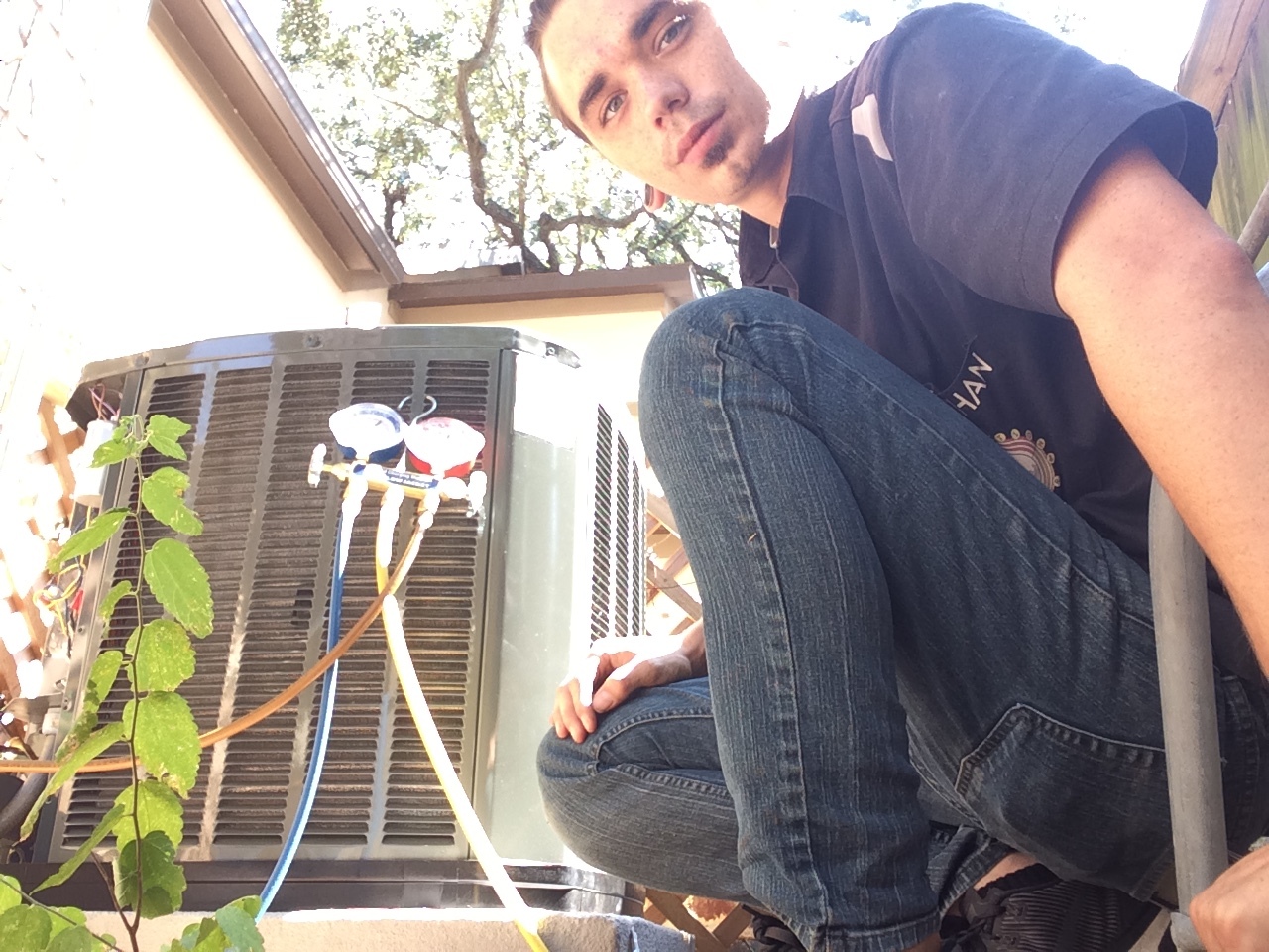 Jonathan weighing in a refrigerant charge #natecertified #revairtx #revolutionair #trane #hvacinstallations