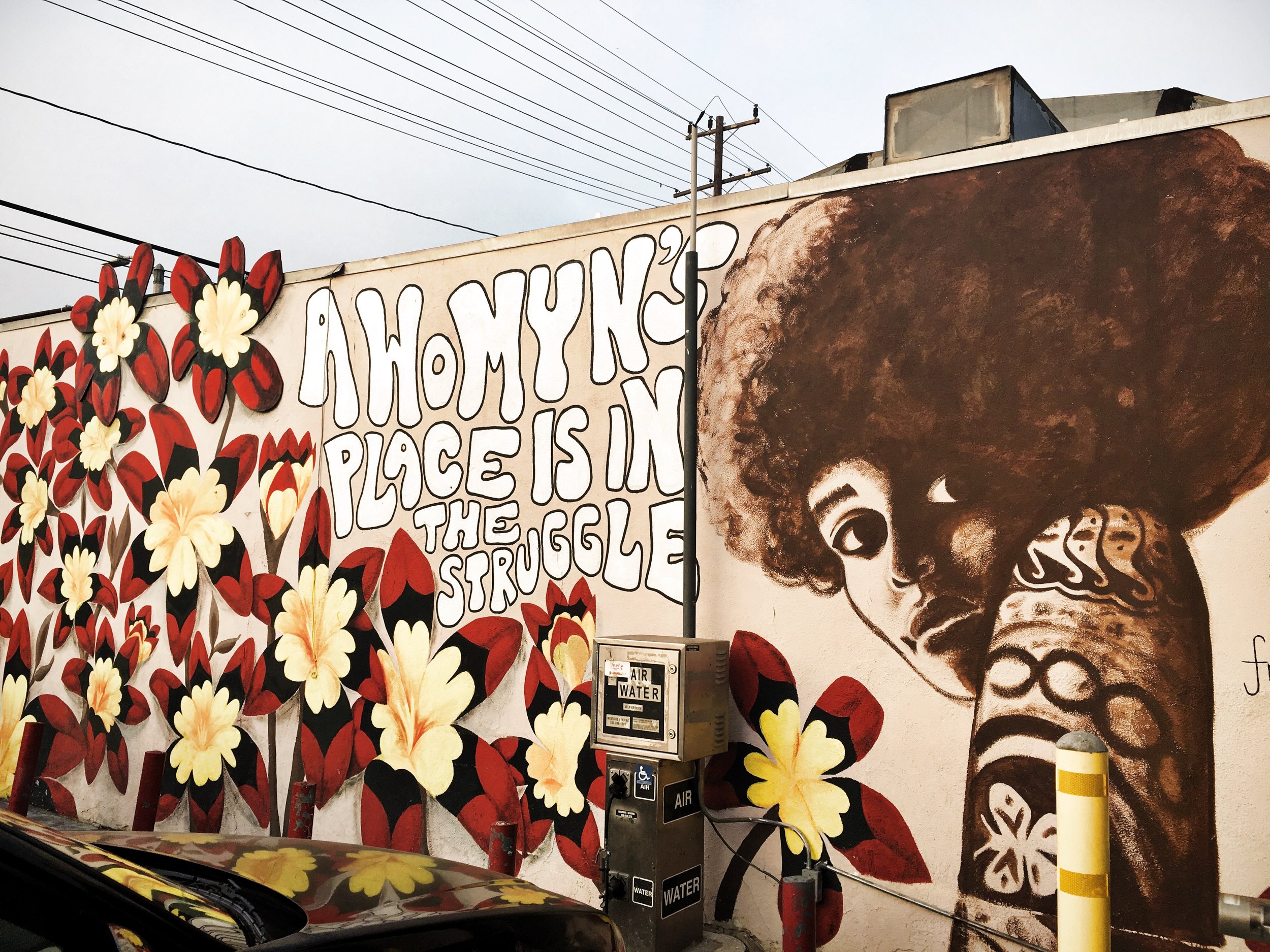Mural of Assata Shakur by Kristy Sandoval at StylesVille Beauty &amp; Barber Shop in Pacoima, CA.
