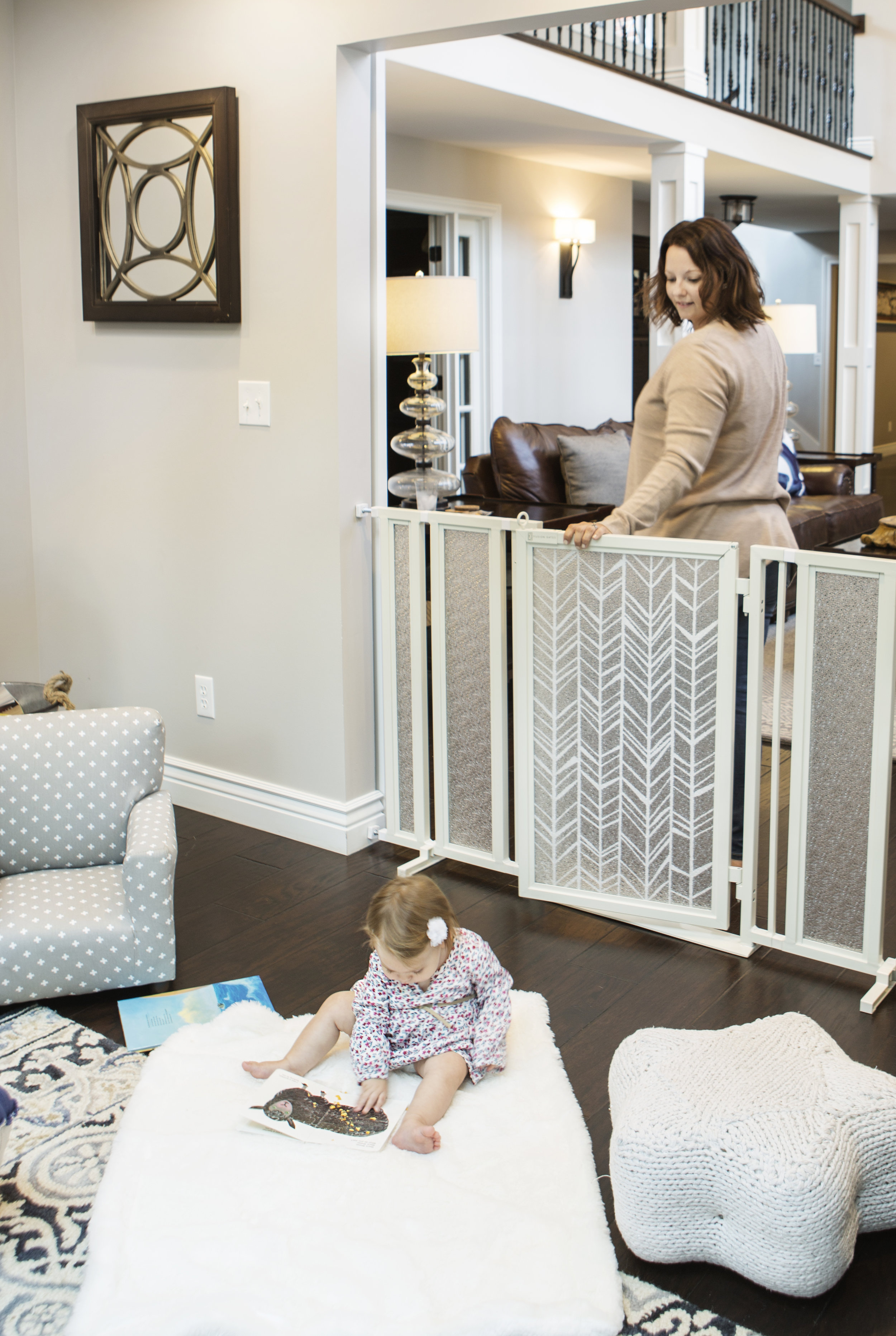 This photo provided by Fusion Gates shows one of company's styled baby gates. A new generation of baby-proofing products aim to combine safety with chic. (Carmen Troesser/Fusion Gates via AP)