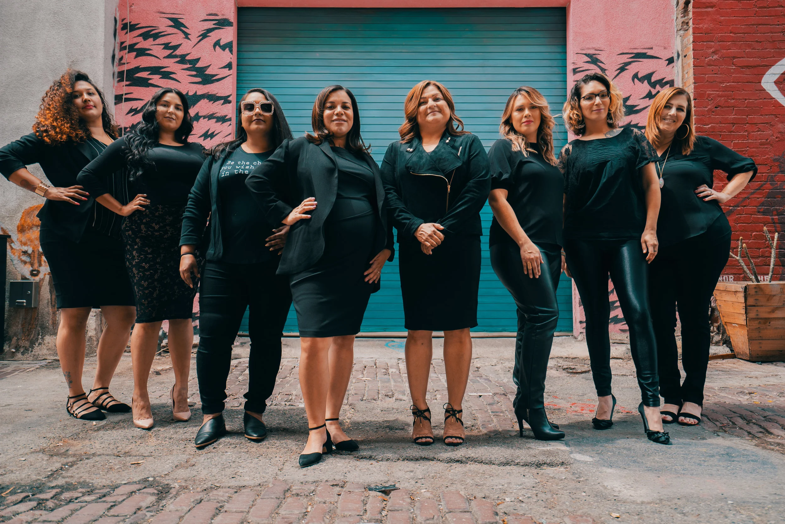 L.A.-Raised Bosslady Momprepeneurs pictured from L to R: Valerie Mejia, Elizabeth Garcia, Lucia Rios, Ashley Leon-Vasquez, Sylvia Garcia, Amy Saravia, Karina Jimenez & Melanie Fuentes