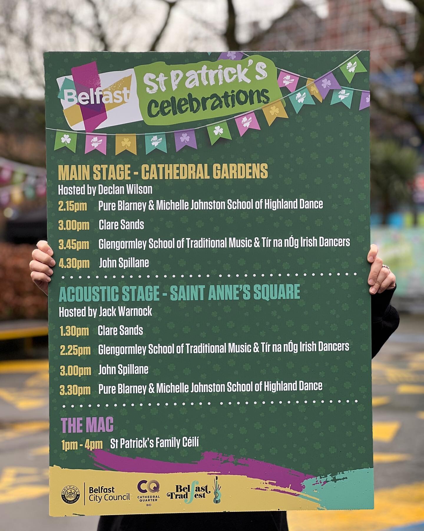 Rain, hail or shine we have something for everyone today with an indoor C&eacute;il&iacute; in The MAC, two outdoor live music stages, a food village and interactive family fun 🎻✨🍀

#belfaststpats #belfast #visitbelfast #DiscoverNI