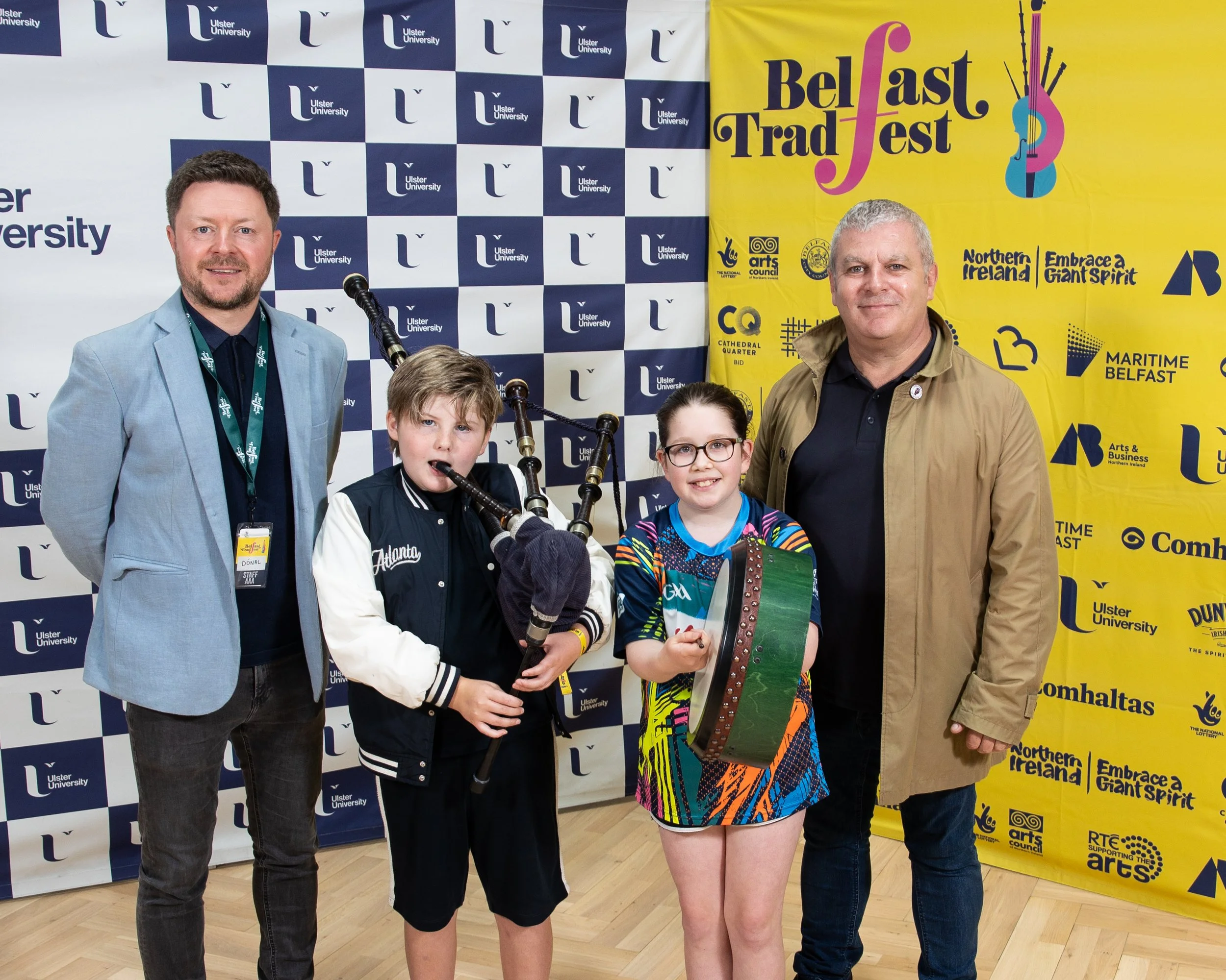 Artistic Director Dónal O'Connor and Paul Flynn of Arts Council Ireland with bursary recipients Alexander Jackson and Orla Reynolds.jpg