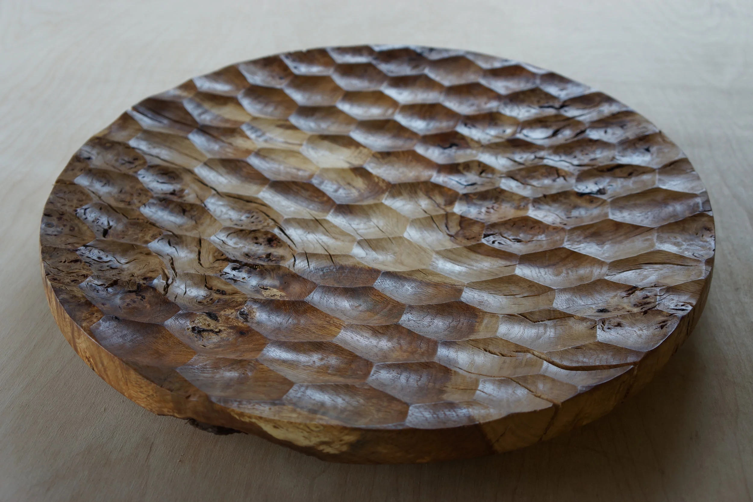  A Burr Oak platter turned and faceted. 