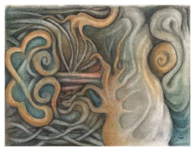 Transmissions 7 - charcoal and pastel on paper - 8"X6" framed - £150.00 + p&p - SOLD