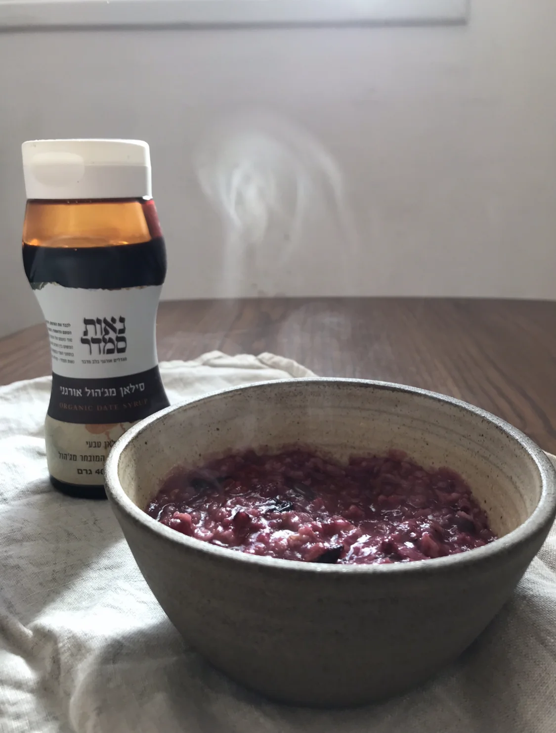 warm oatmeal sweetened with Silan from Neot Smadar