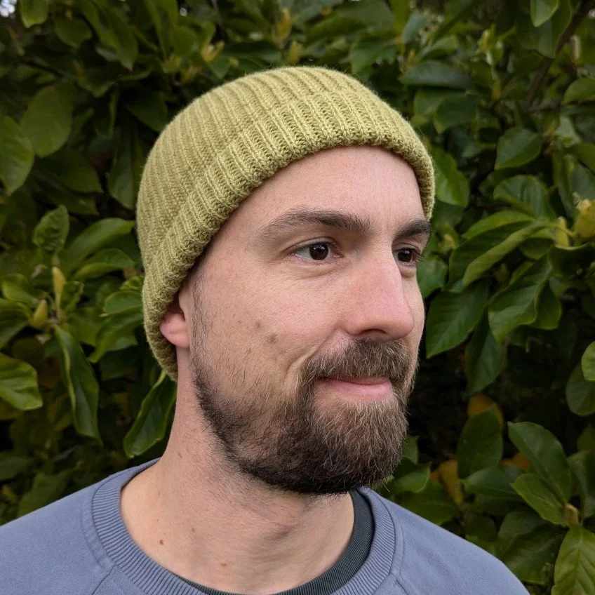 Ria Burns Knitwear Naturally Dyed Fisherman Beanie Goldenrod Green 3 web.jpg