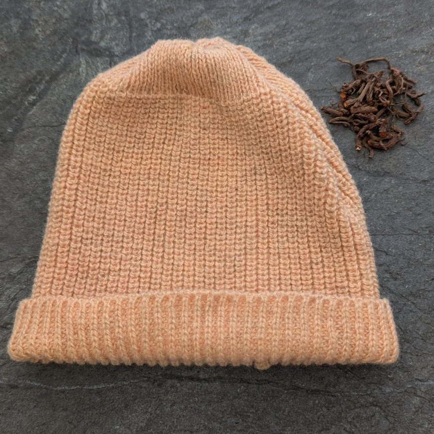 Ria Burns Knitwear Naturally Dyed Fisherman Beanie Madder Peach 1 web.jpg