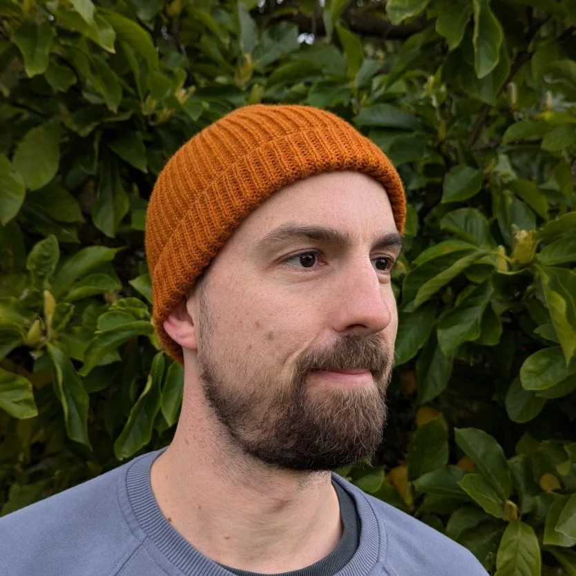 Ria Burns Knitwear Naturally Dyed Fisherman Beanie Coreopsis Orange 3 web.jpg