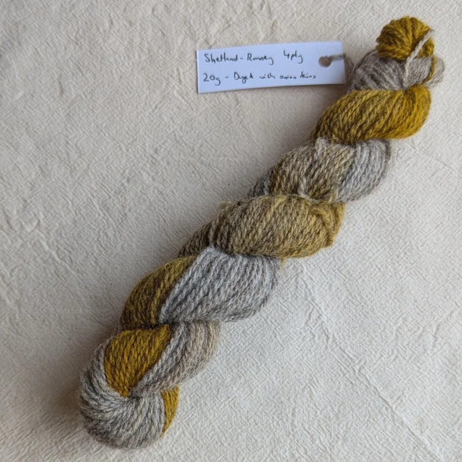Naturally Dyed Shetland-Romney Yarn - 20g Mini Skein - Onion Dip Dye
