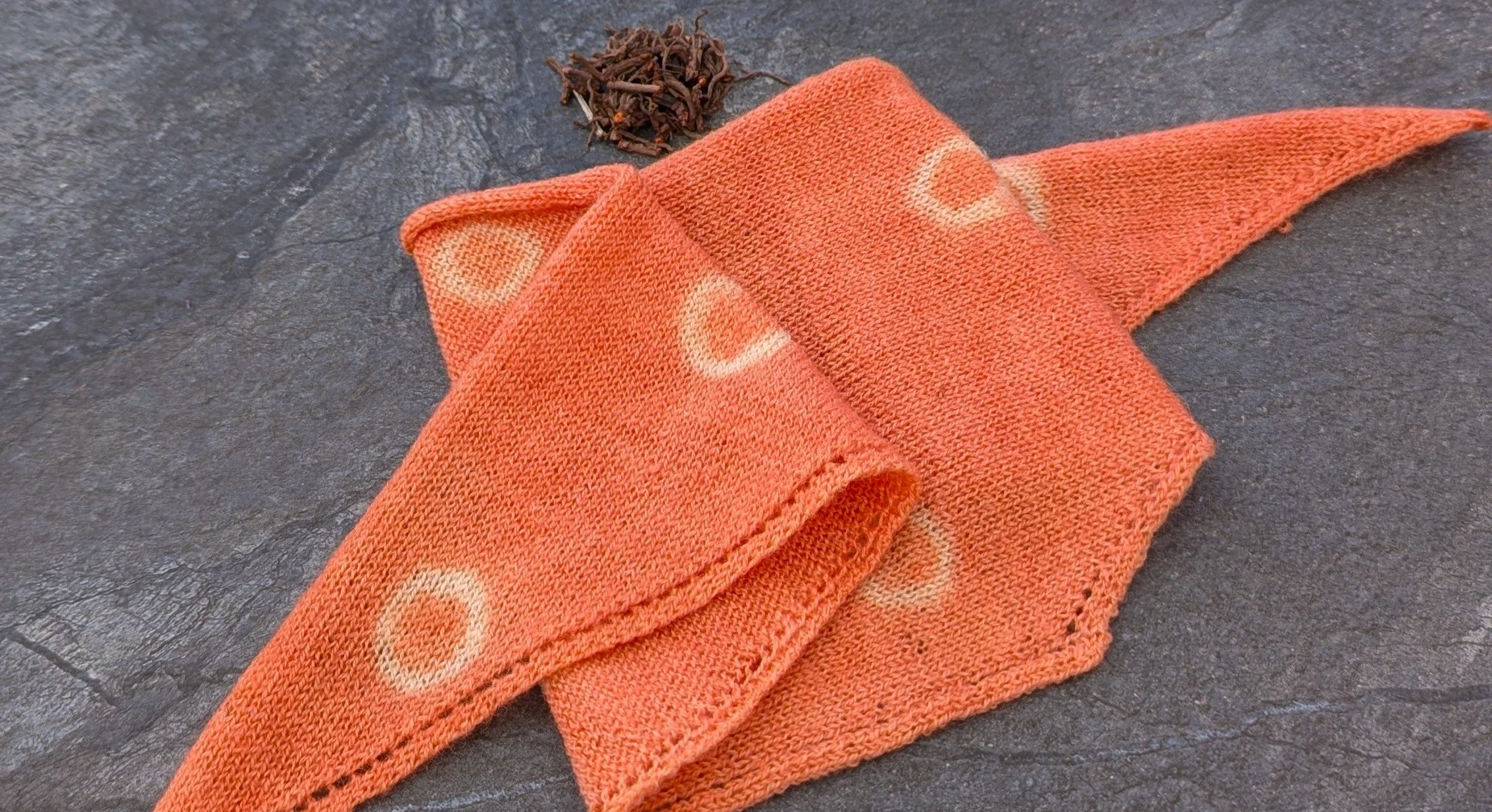 Ria Burns Knitwear Naturally Dyed Neckerchief Madder Circles 2.jpg