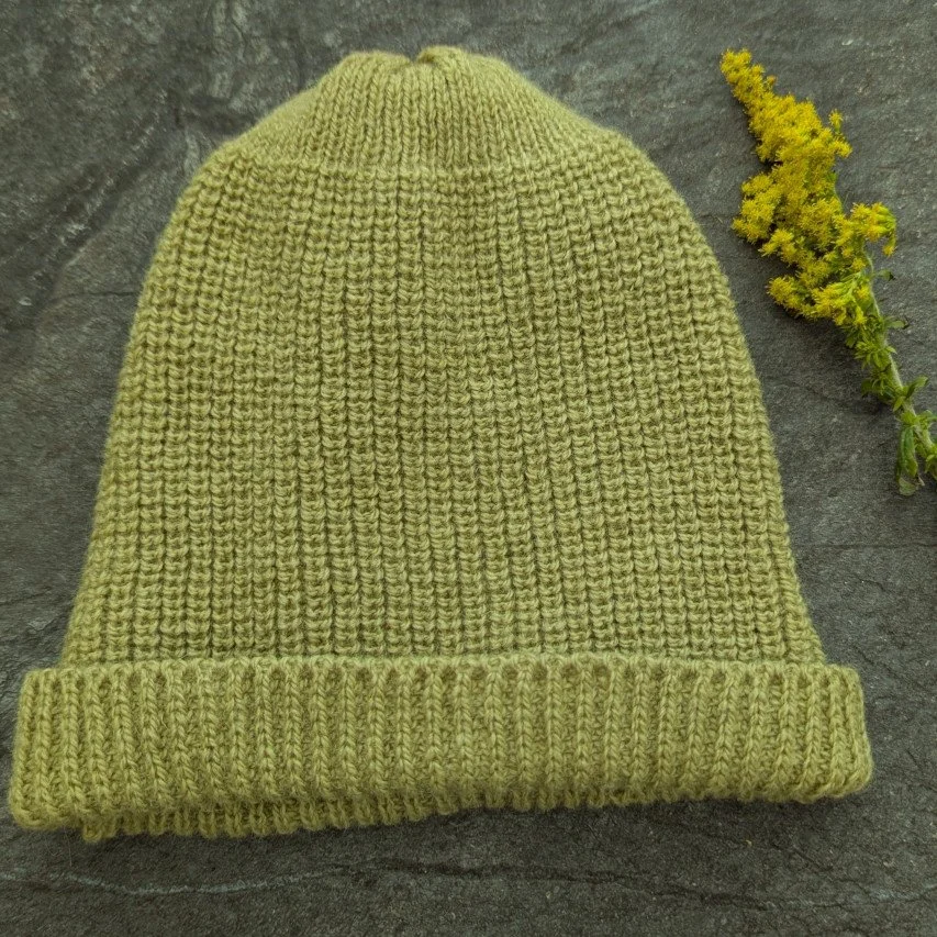 Ria Burns Knitwear Naturally Dyed Fisherman Beanie Goldenrod Green 1 web.jpg