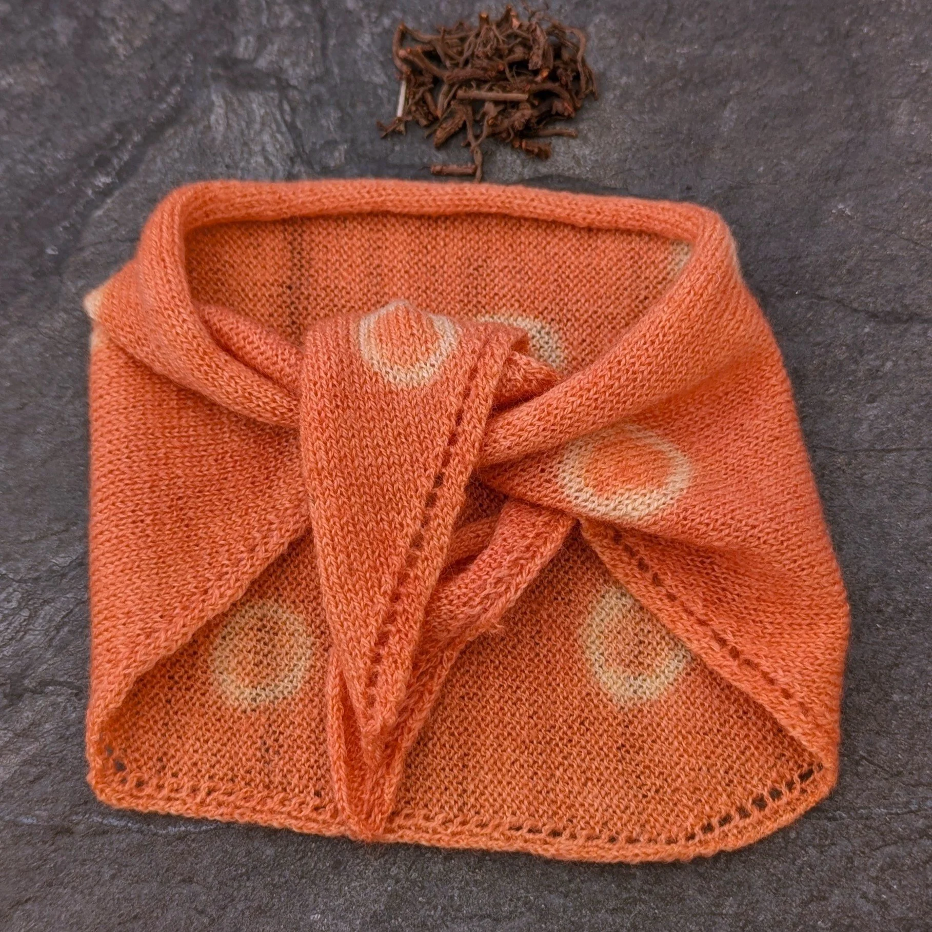Ria Burns Knitwear Naturally Dyed Neckerchief Madder Circles 1.jpg