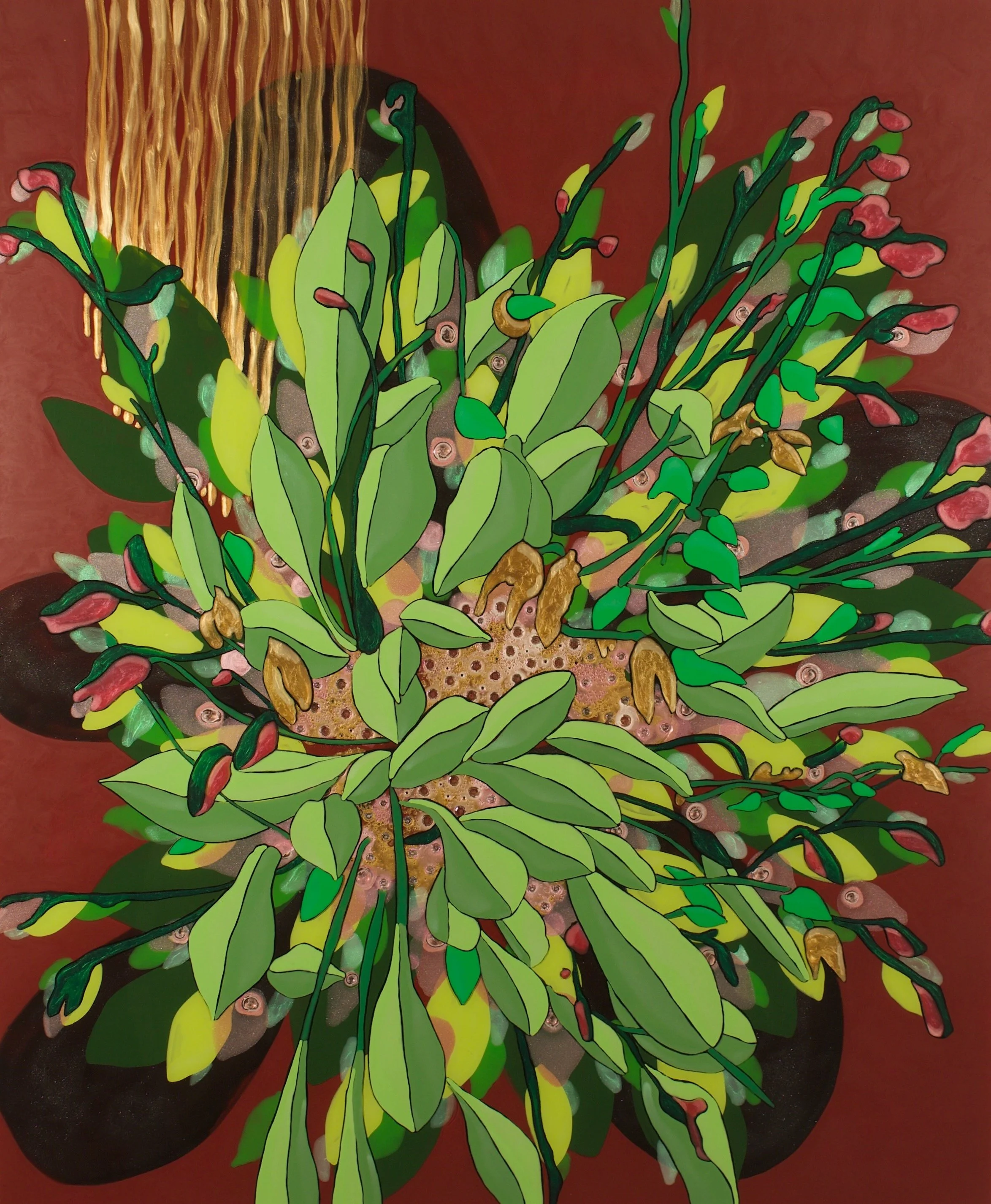   Centers of Origin , 2026  Acrylic on Plexiglas  38.25” x 46.25”  $1595 