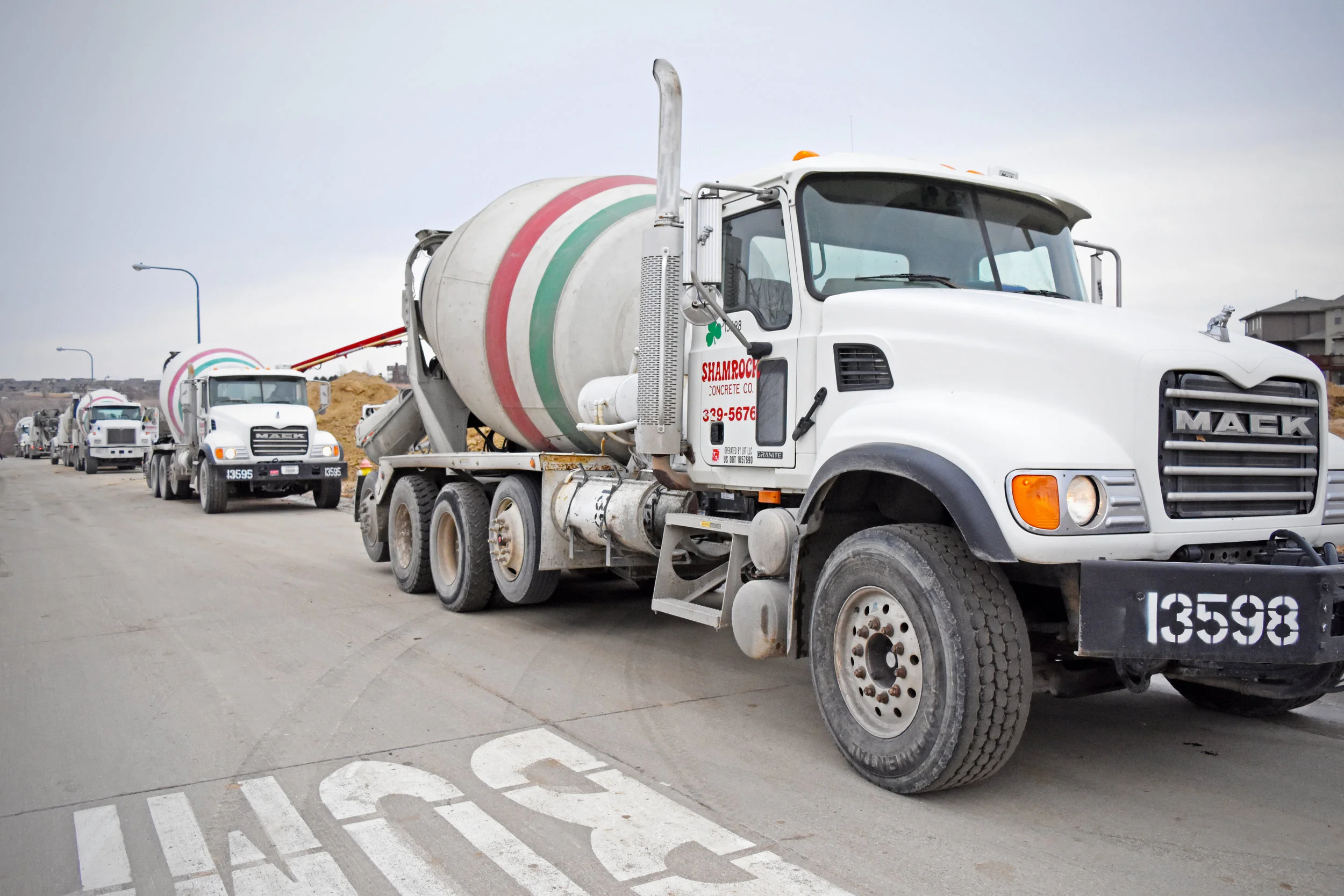 Photo by BRADY JONES/Lyman-Richey CommunicationsShamrock Concrete Co. trucks deliver concrete to a residential project in north west Omaha in early February
