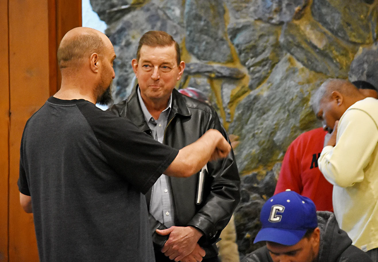 Photo by BRADY JONES/Lyman-Richey CommunicationsPresident and CEO Kevin Schmidt talks with employees at the Omaha refresher meeting.