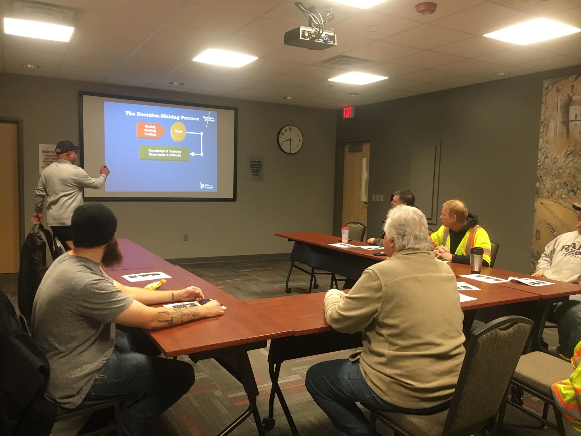 Photo courtesy of Mark Stoffel/Gerhold Concrete Co.Safety Administrator George Claxton goes through the classroom portion of the Decision Driving training with a class at the corporate offices in Omaha.