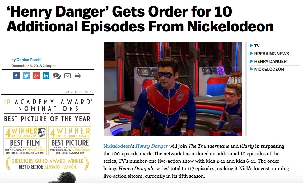 Henry Danger gets an additional ten episodes and we are officially the longest running kids sit com in history!