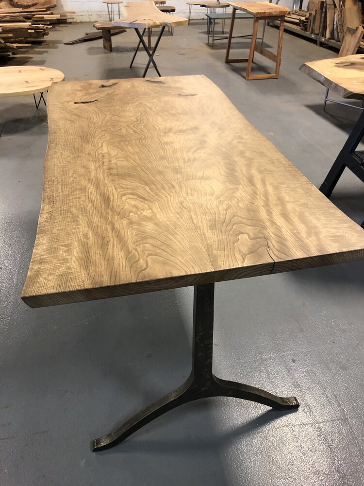 Book Matched Stained Ash Dining Table, Ash Dining Table