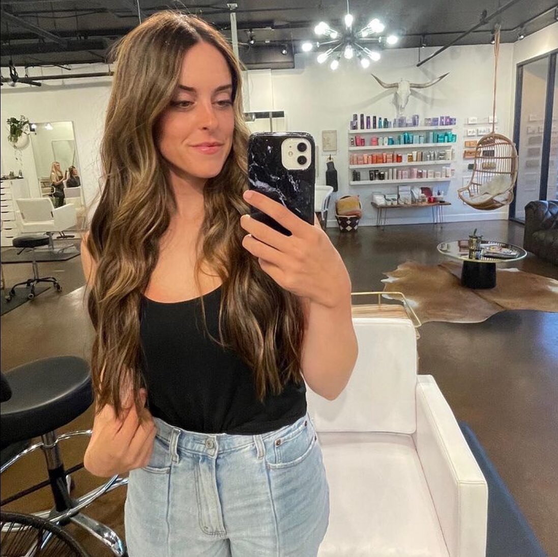 We love a 🔥 client selfie 🤳// @tsnooks looking like a bombshell after an appt with @kimdoeshairsd. Call us to get on the books for August! #waylonsalon