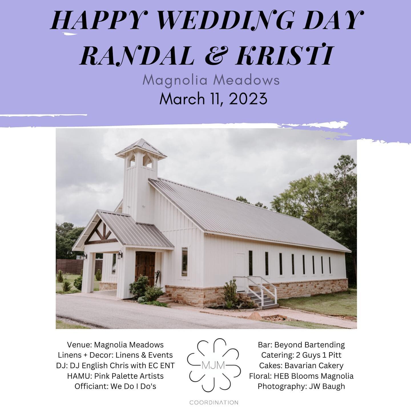 Happy Wedding Day to Randal &amp; Kristi who are tying the knot @magnoliameadows with MJM&rsquo;s all inclusive package! ❤️❤️❤️