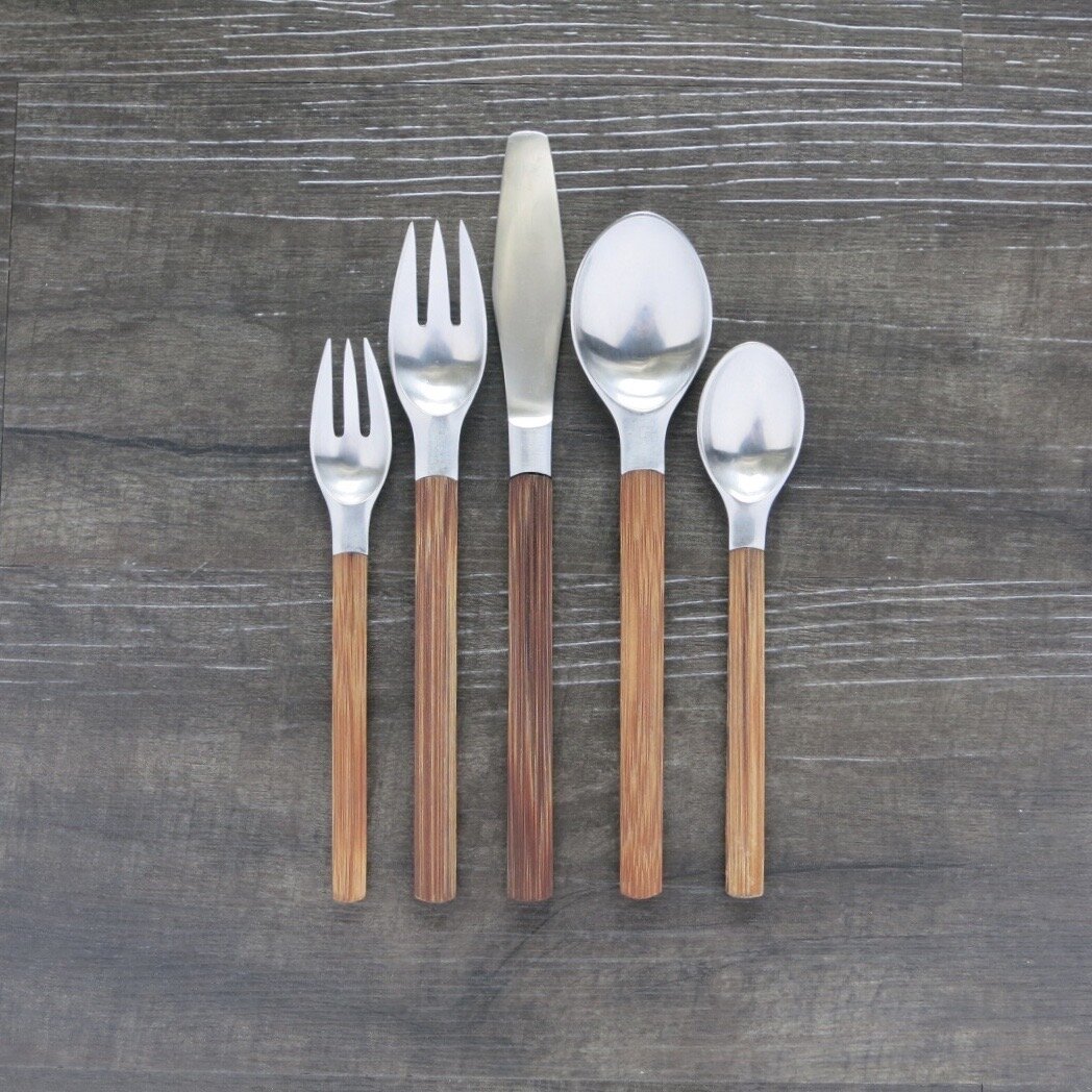 STAINLESS FLATWARE DANSK WOOD AND STAINLESS KNIVES 