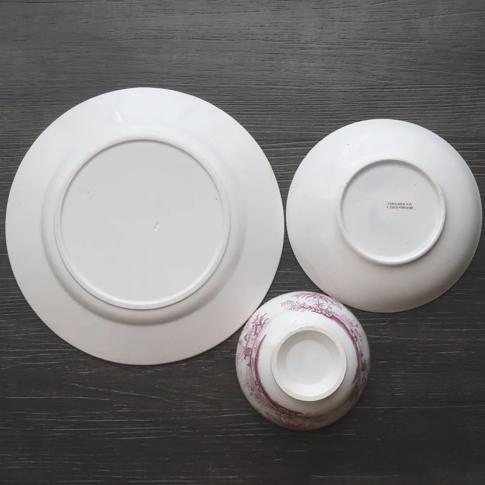 J. Wedgwood Purple Transferware - Cup Saucer Plate - Singanese c