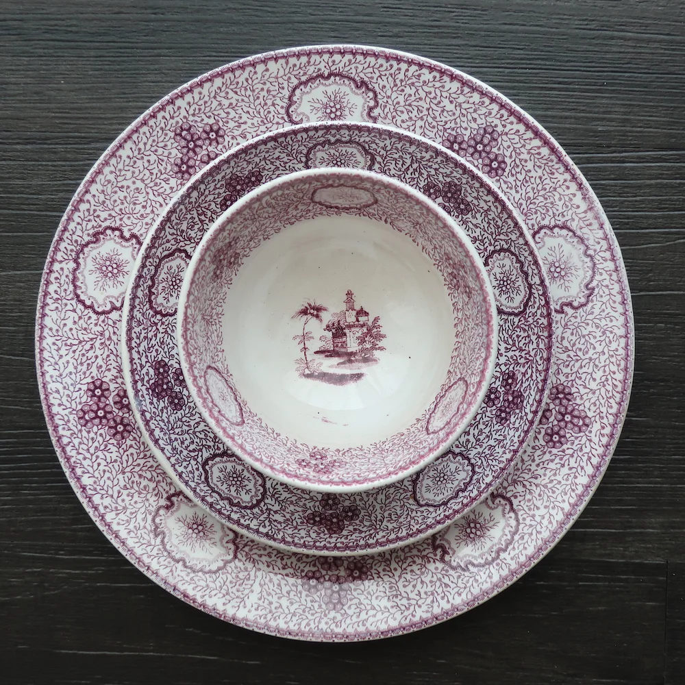 1971第13回WJ(JP)／1979第15回WJ(JIJ)チーフリング他5点 J. Wedgwood Purple Transferware - Cup Saucer Plate - Singanese c