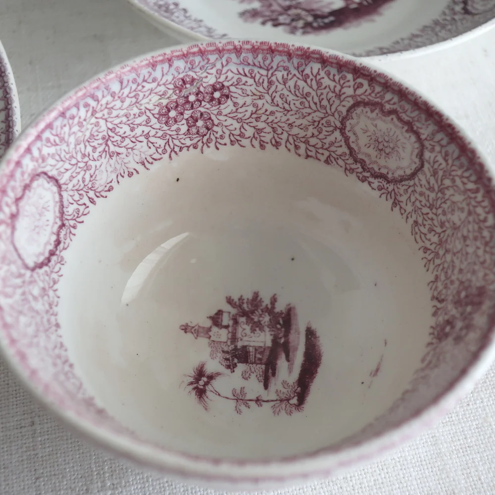 J. Wedgwood Purple Transferware - Cup Saucer Plate - Singanese c