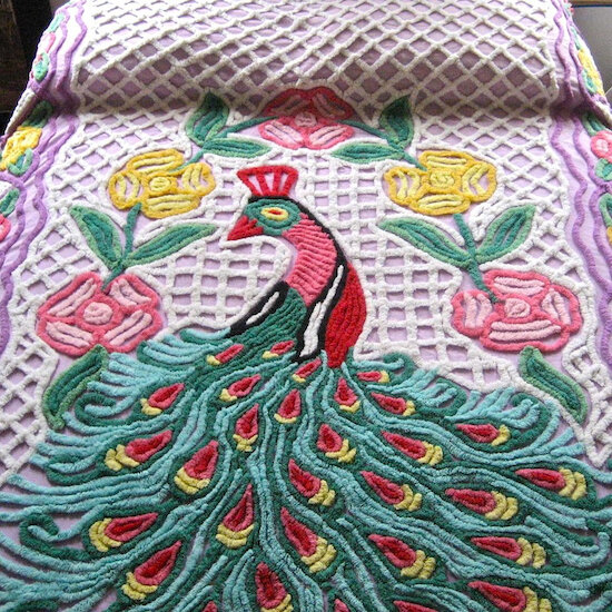 Wow nice peacock chenille 1950's bedspread with by designer2, $229.00
