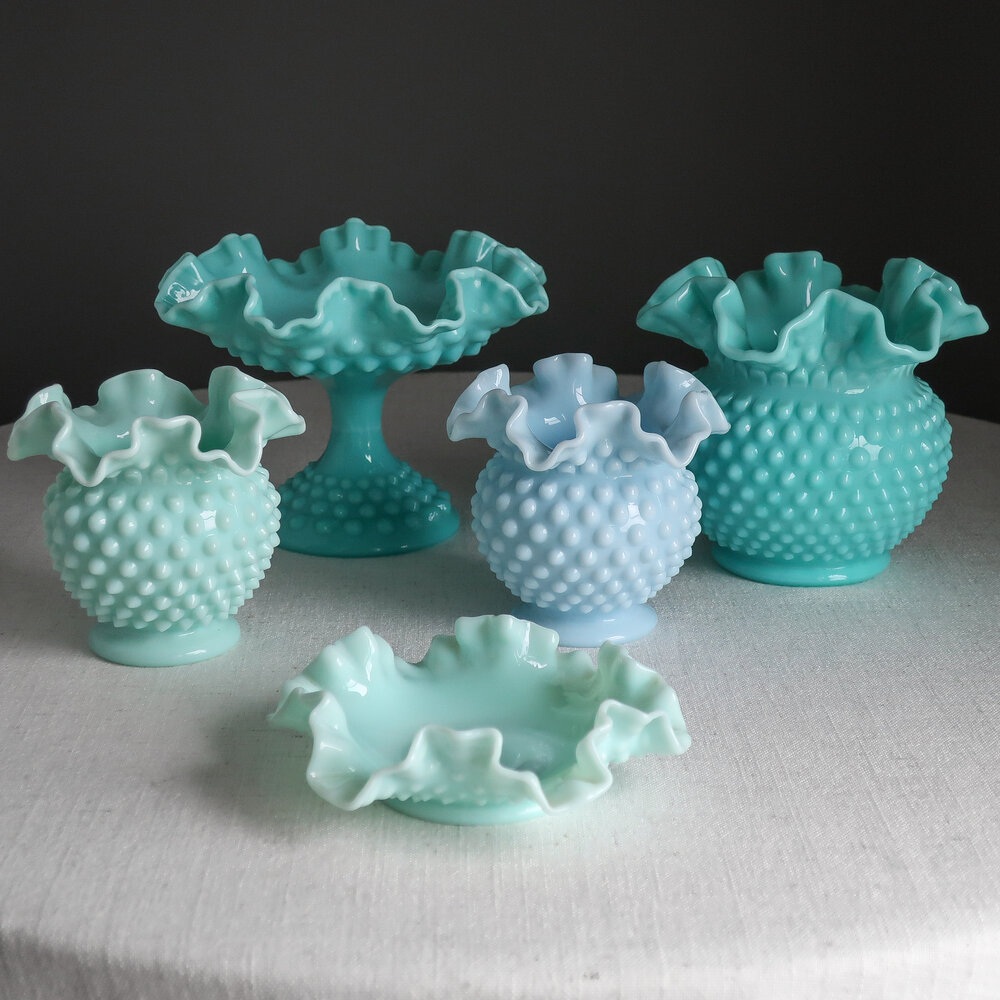 Turquoise Blue Milk Glass Vase by Fenton with Hobnail Pattern, 1950s — Jeni  Sandberg