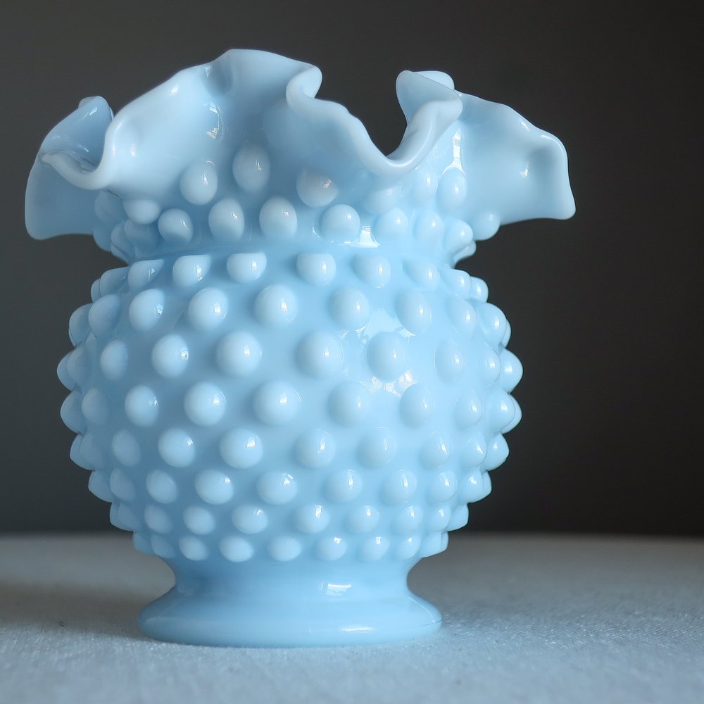 Turquoise Blue Milk Glass Vase by Fenton with Hobnail Pattern, 1950s — Jeni  Sandberg
