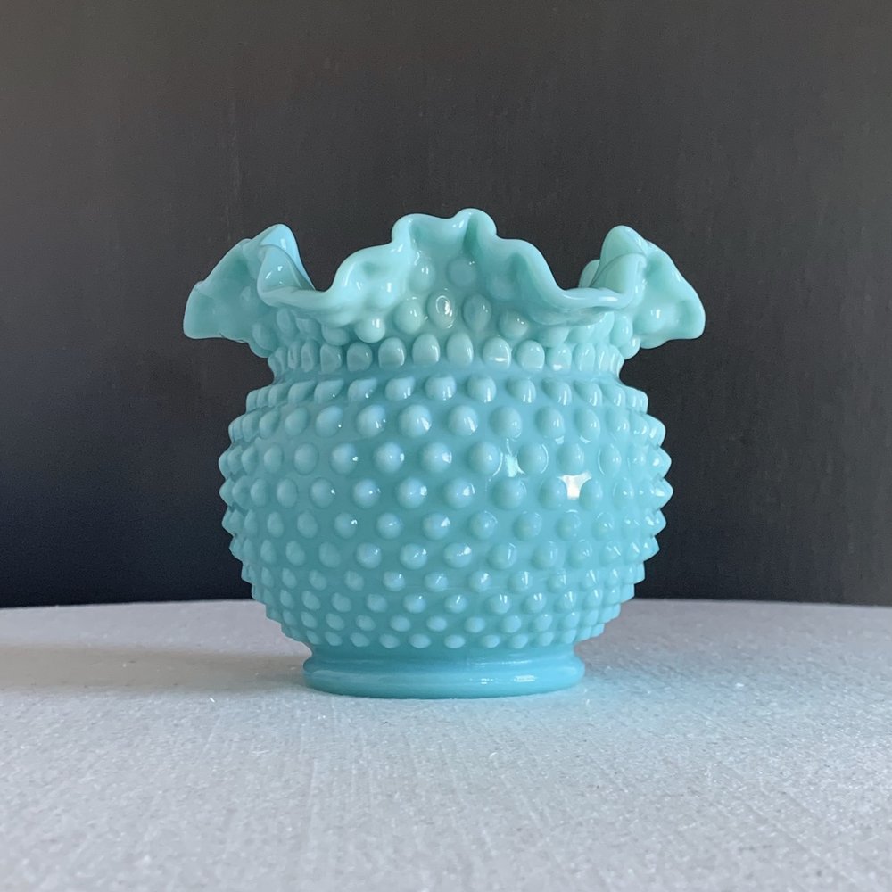 Turquoise Blue Milk Glass Vase by Fenton with Hobnail Pattern, 1950s — Jeni  Sandberg