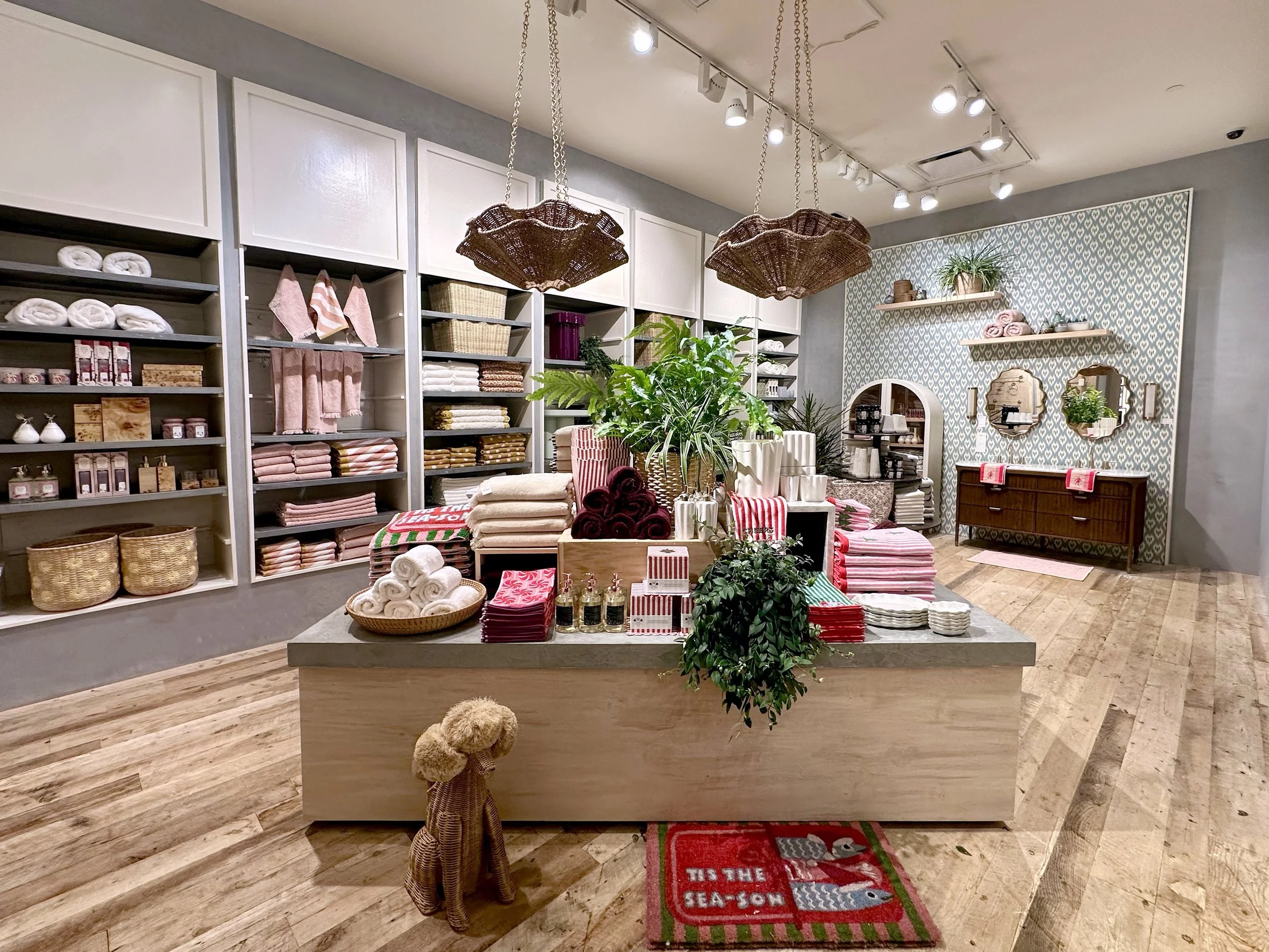    Anthropologie Holiday ‘25 Interiors:    Custom sized cabinets constructed and painted. Vignette wall built, framed, and wallpapered.  