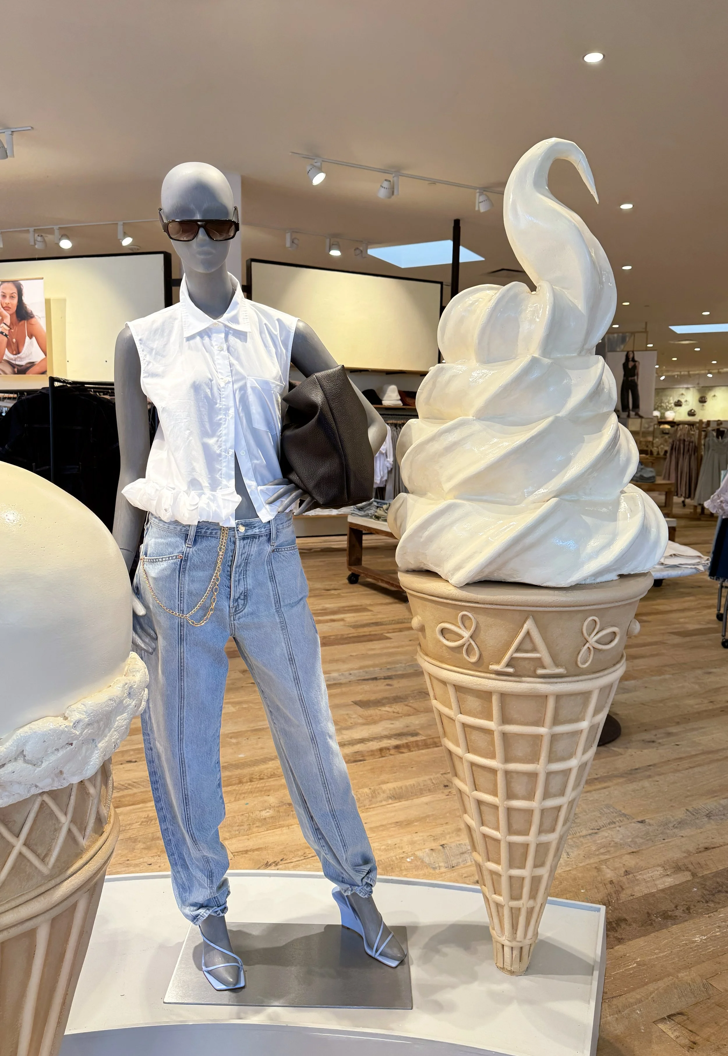    Anthropologie Summer ‘26 Interiors:    Oversized ice cream cones sculpted from foam and then plastered. 