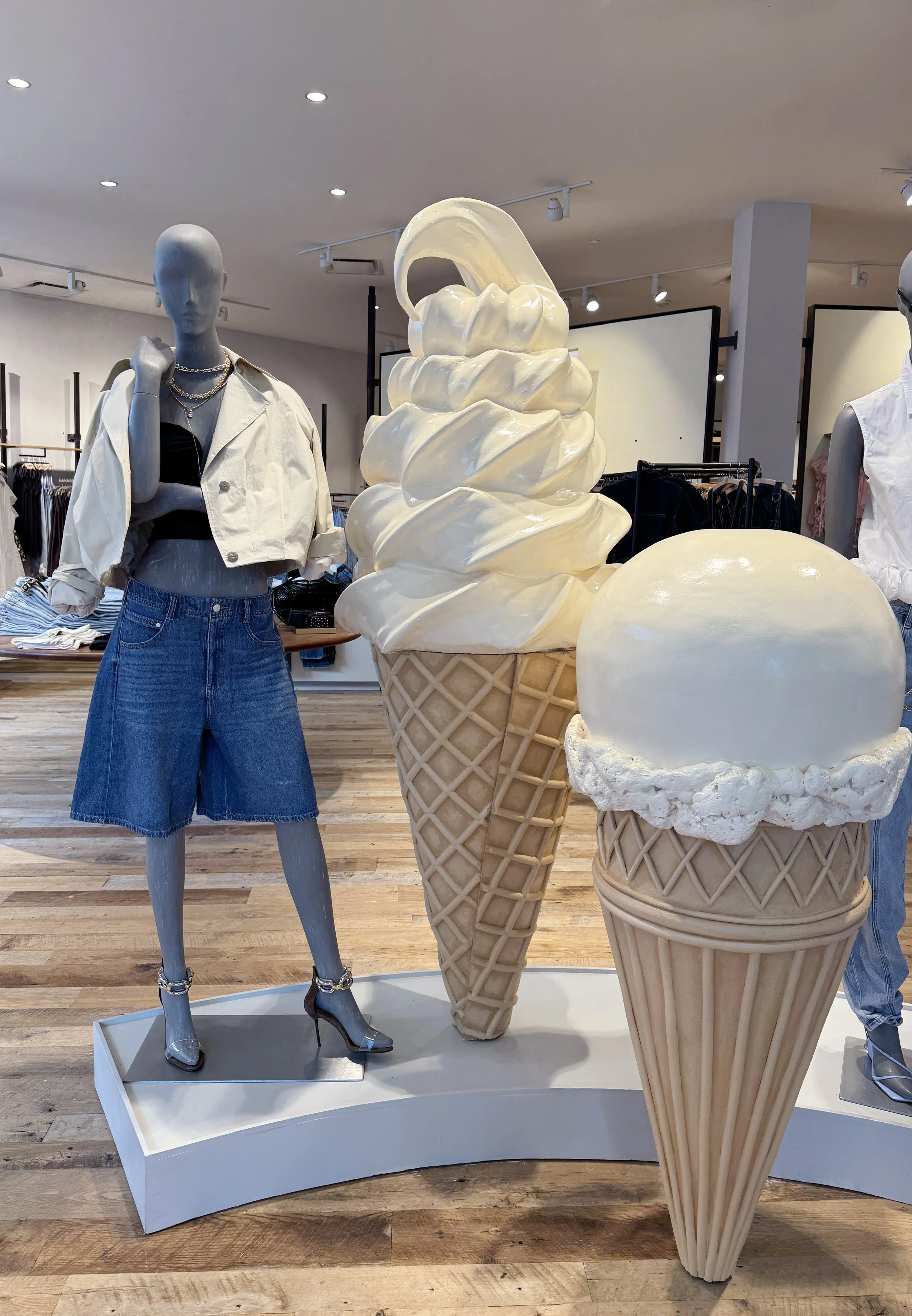    Anthropologie Summer ‘26 Interiors:    Oversized ice cream cones sculpted from foam and then plastered. 
