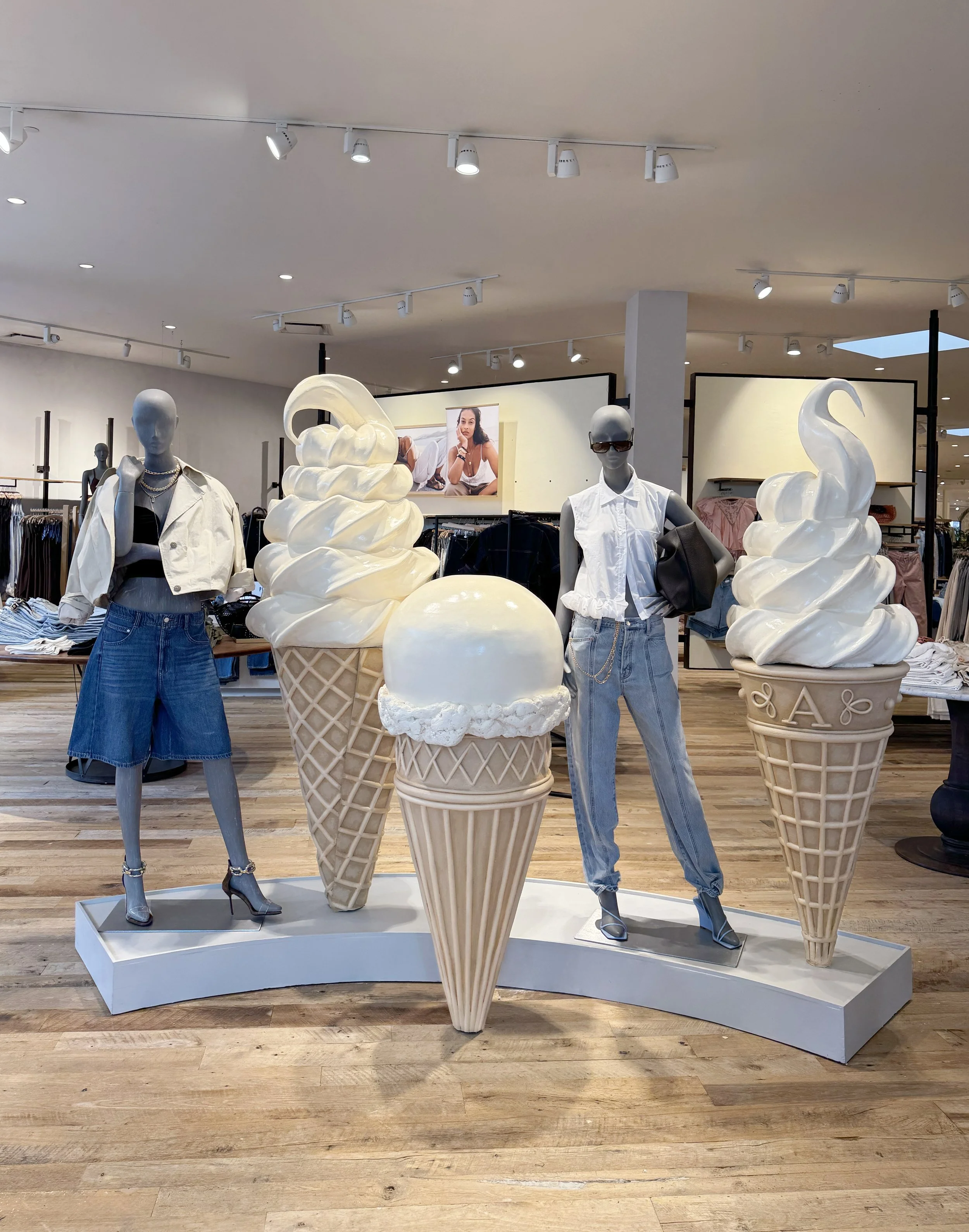    Anthropologie Summer ‘26 Interiors:    Oversized ice cream cones sculpted from foam and then plastered. 