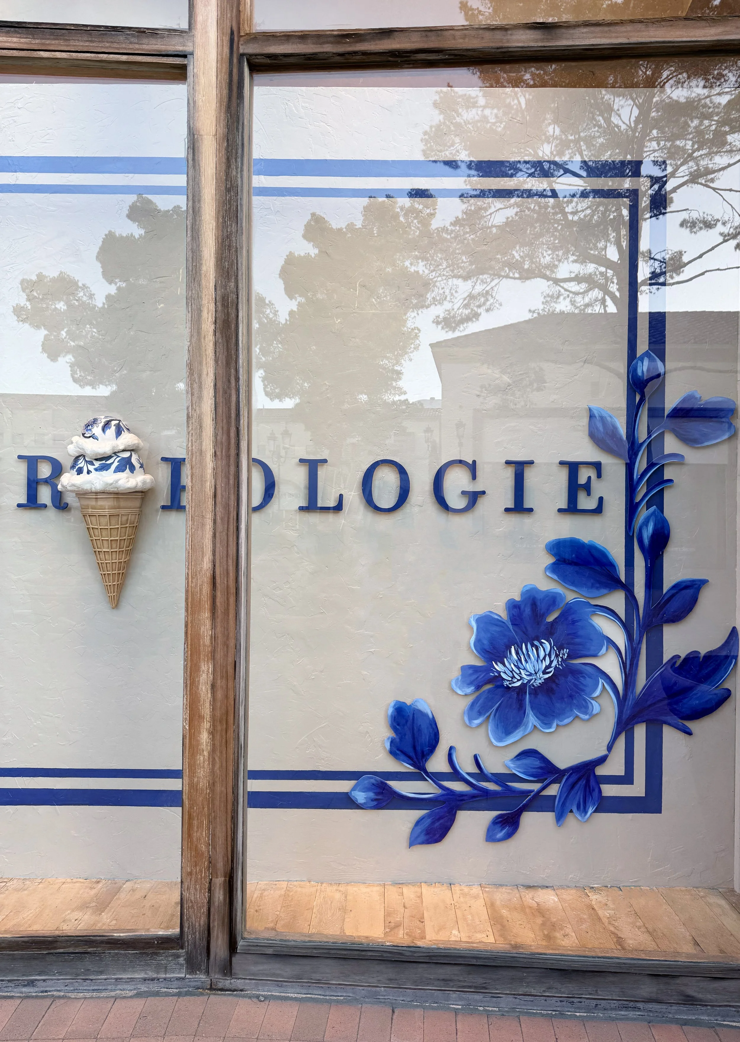    Anthropologie Summer ‘26 Window:    Oversized ice cream cone sculpted from foam and ram board. Hand painted delft elements. 