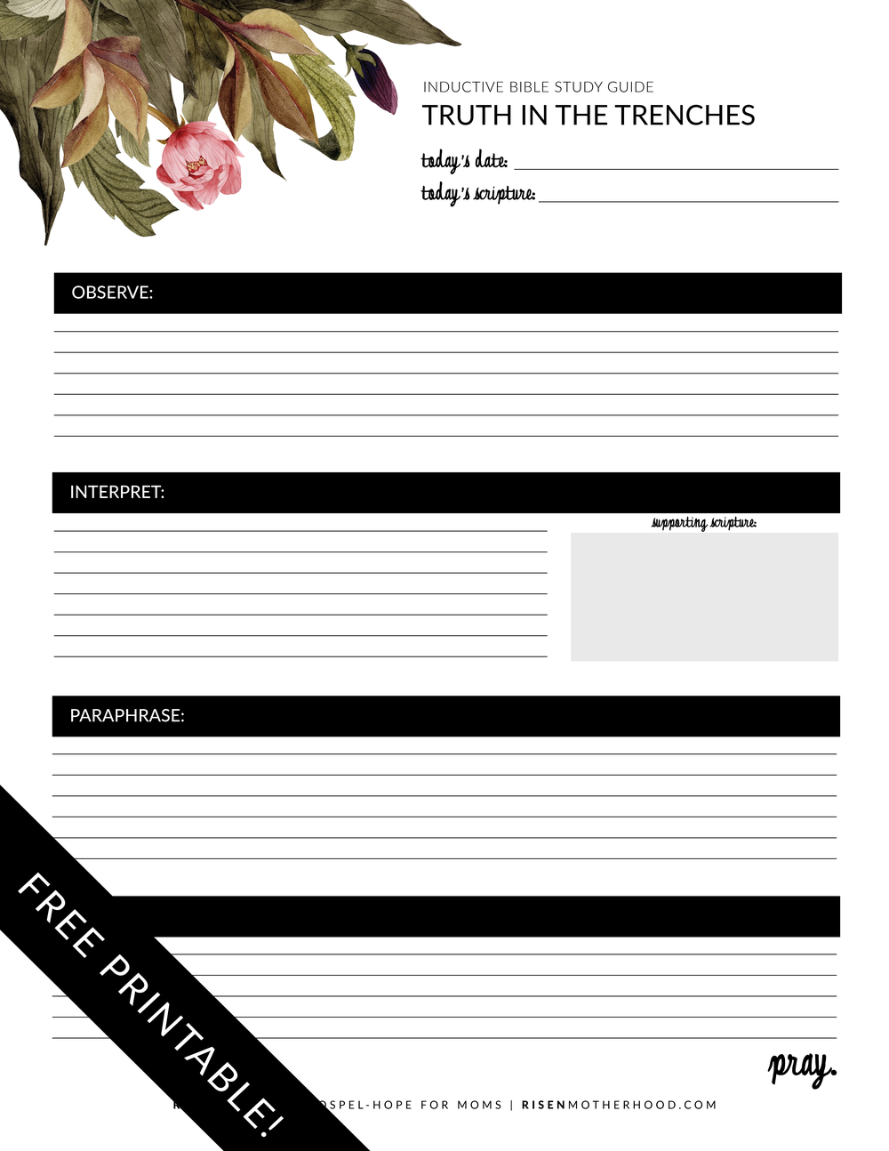 Free Printable Floral Inductive Bible Study Worksheets Companion Card Risen Motherhood