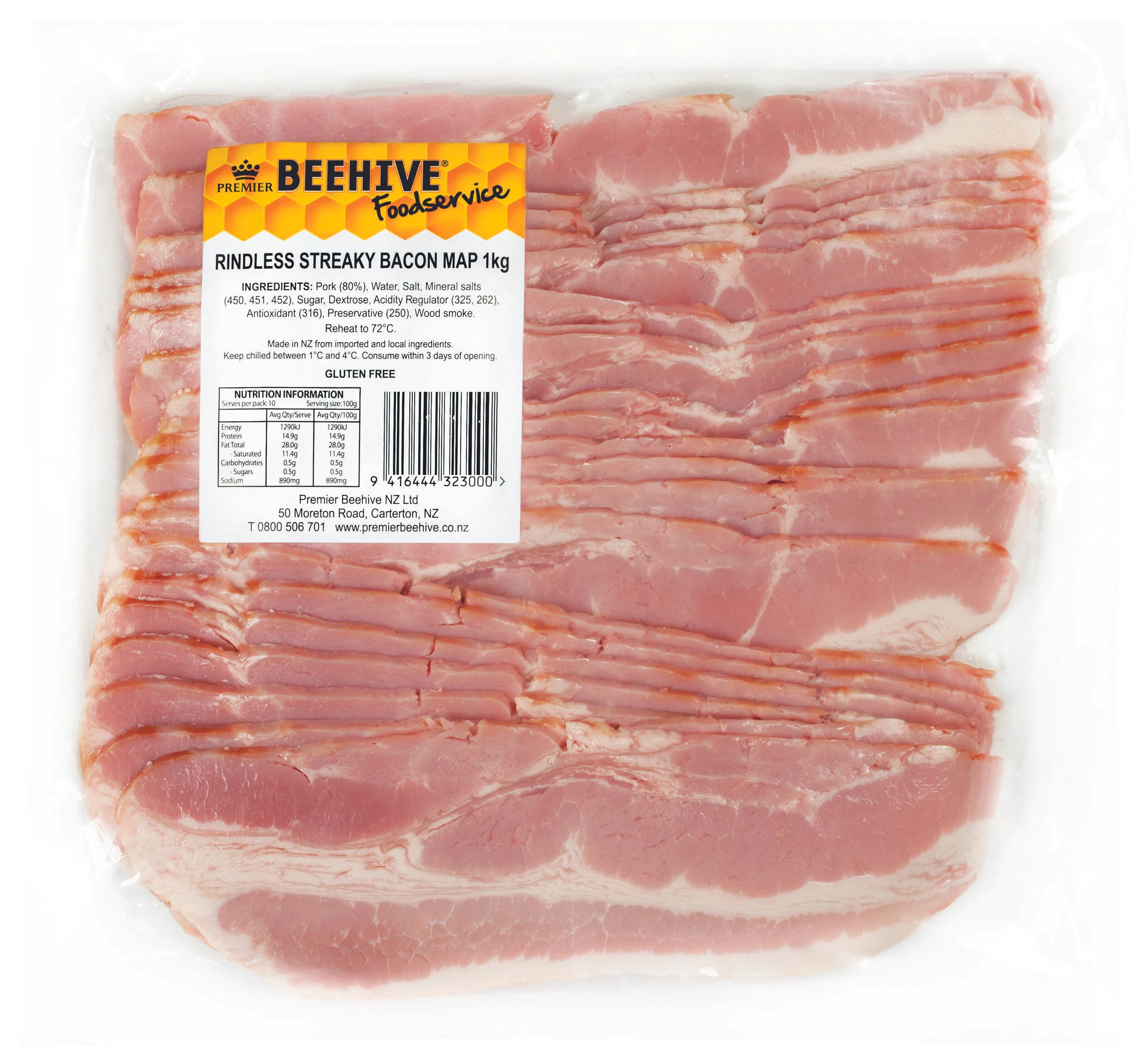 Beehive Foodservice Precooked Rindless Streaky Bacon — Premier Beehive