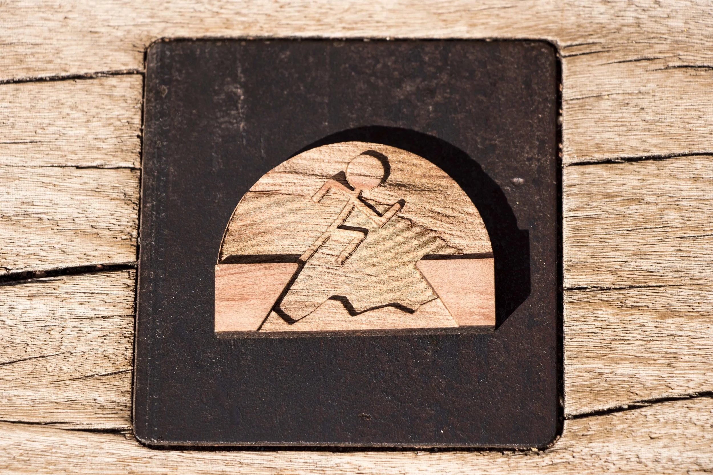 Leap of Faith, Two Cliffs, Etch in Redwood