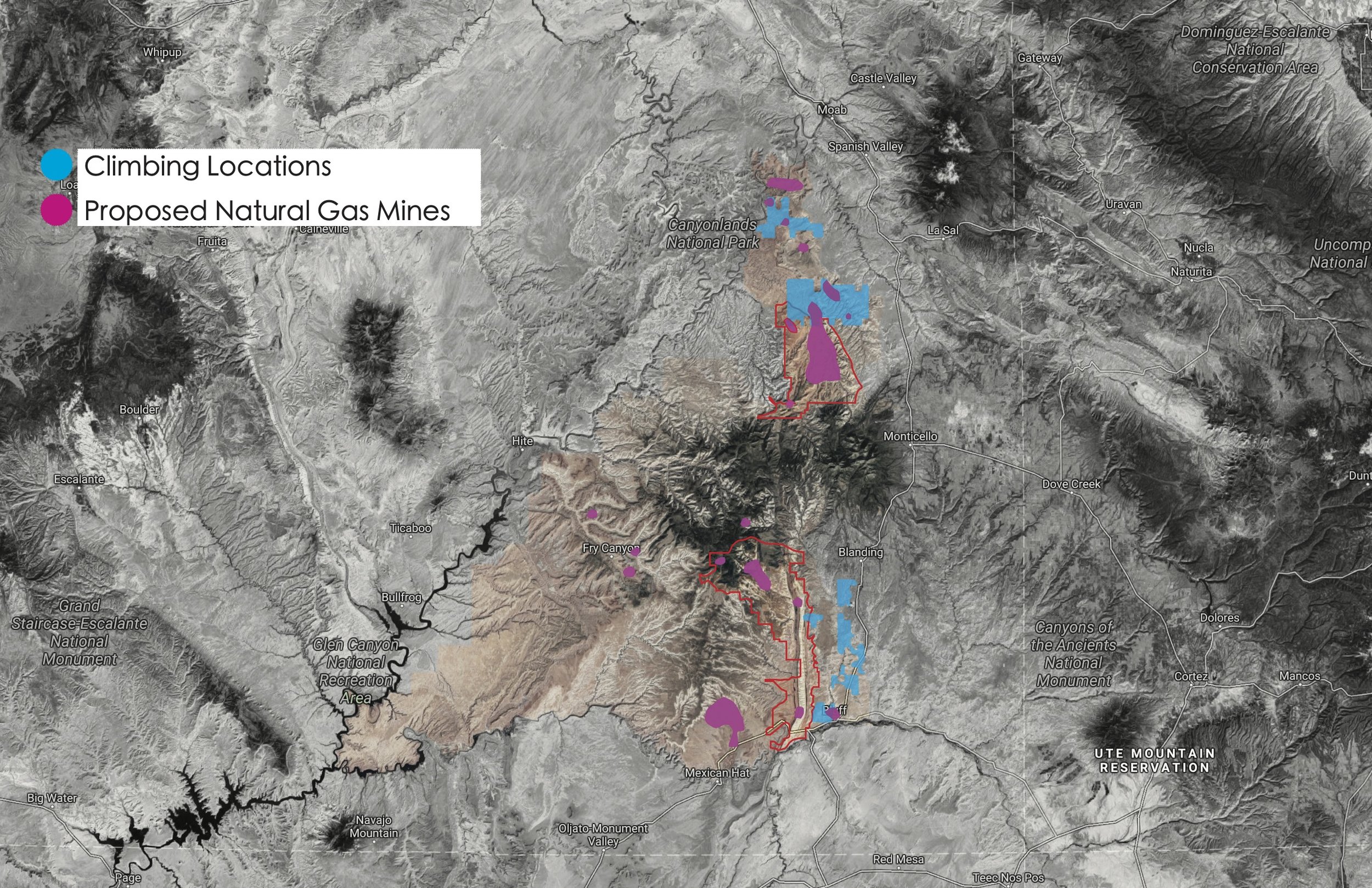 There is a large overlap between the popular climbing areas, like Indian Creek, and proposed mining operations.