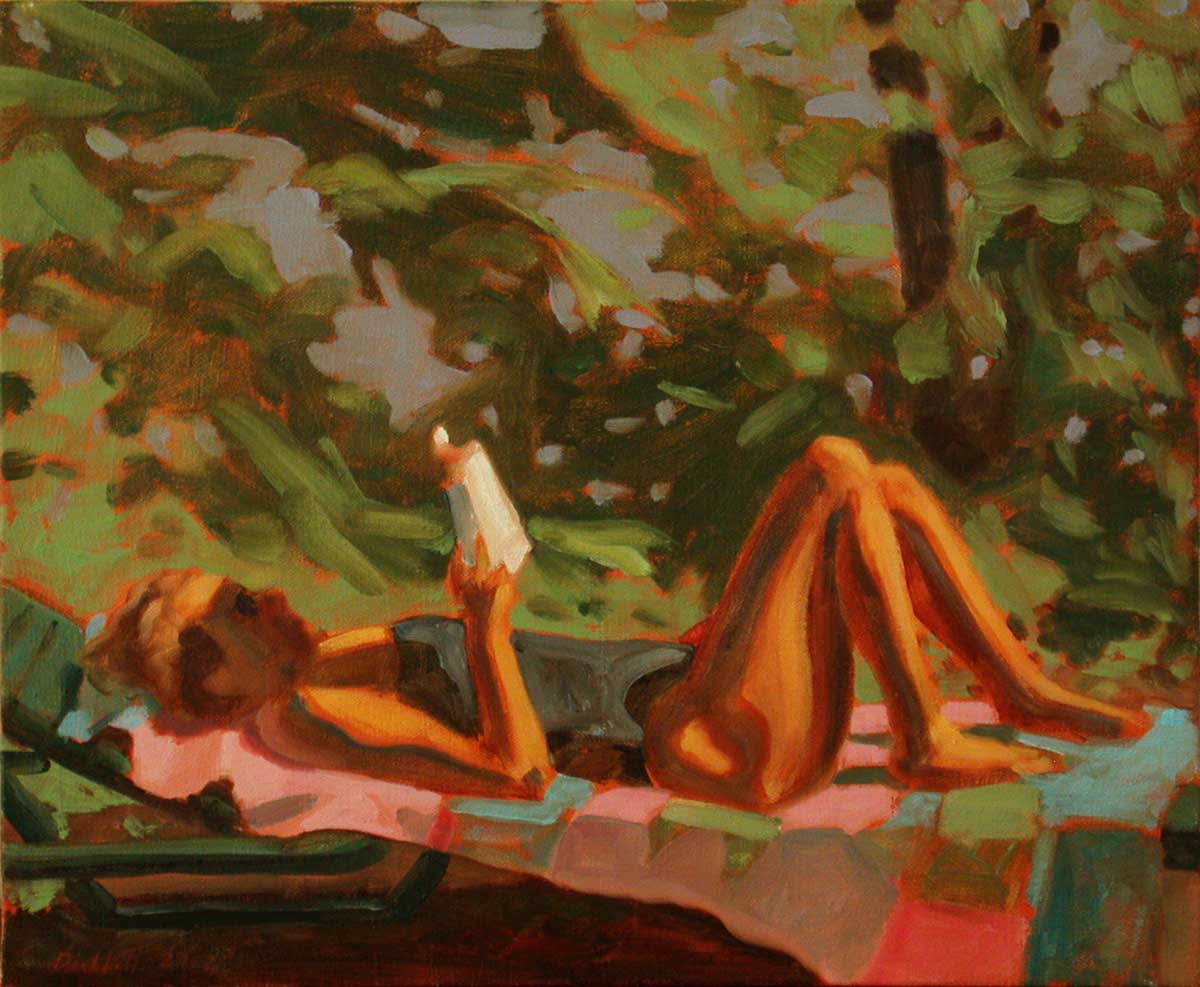 kim reading in sun