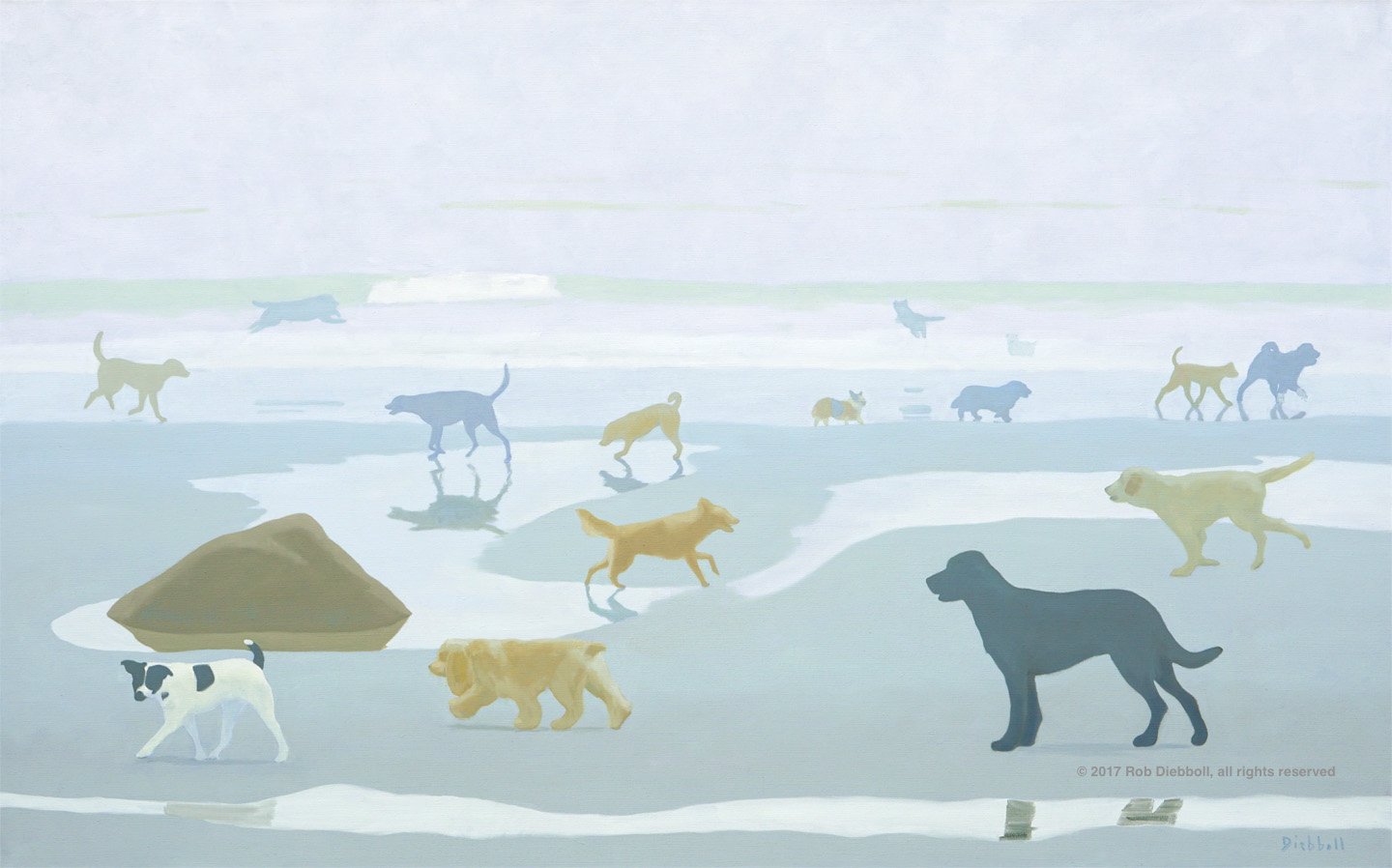 Dogs in Fog, 40 x 64, oil