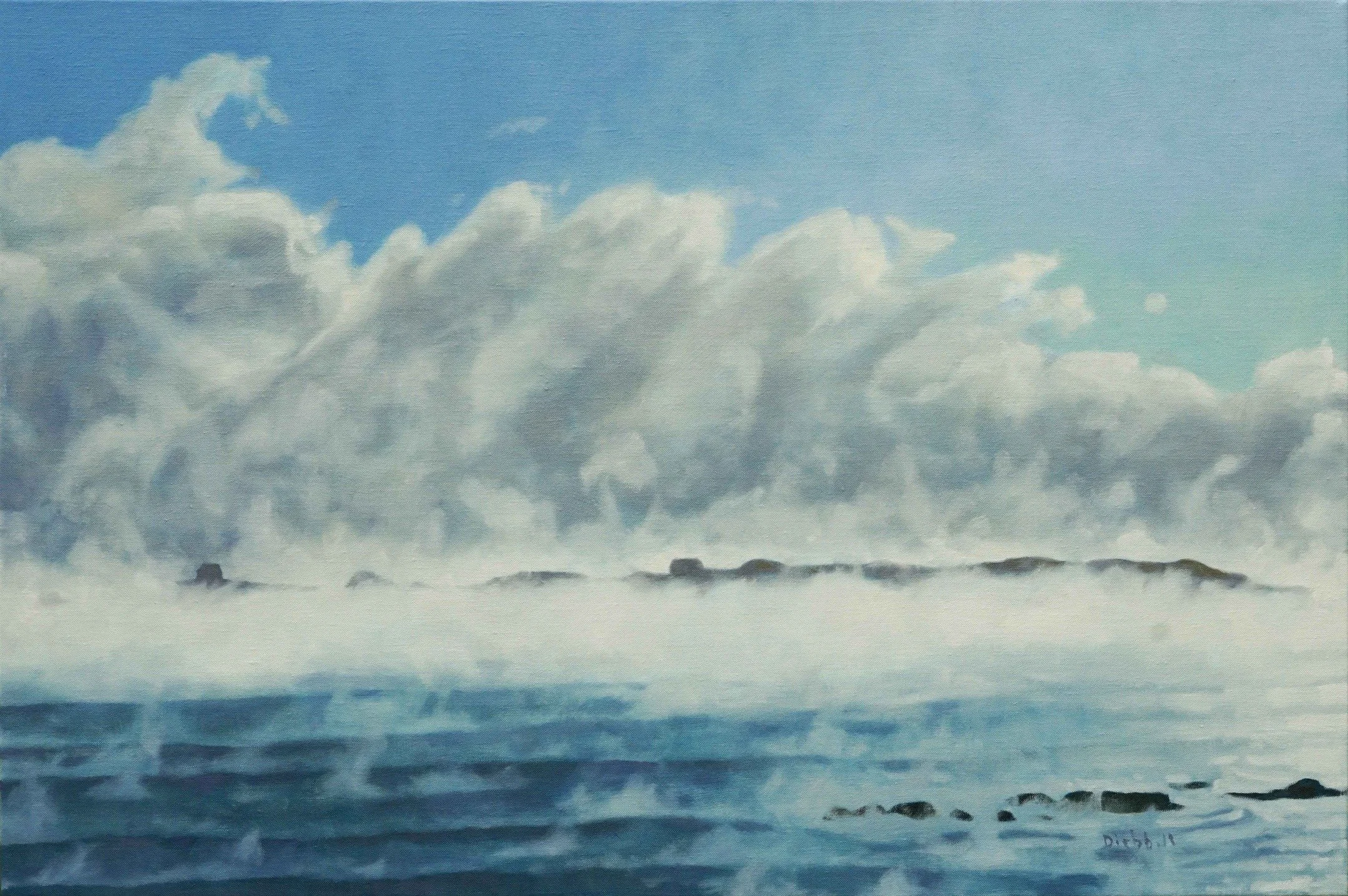&ldquo;Island Sea Smoke&rdquo;, oil on linen, 24 x 36
From my early spring work. Cold morning air over the warm ocean creates the billows of sea smoke. View this weekend (June 7-8) in my studio during the Cape Ann Artisans open studio tour, free and 
