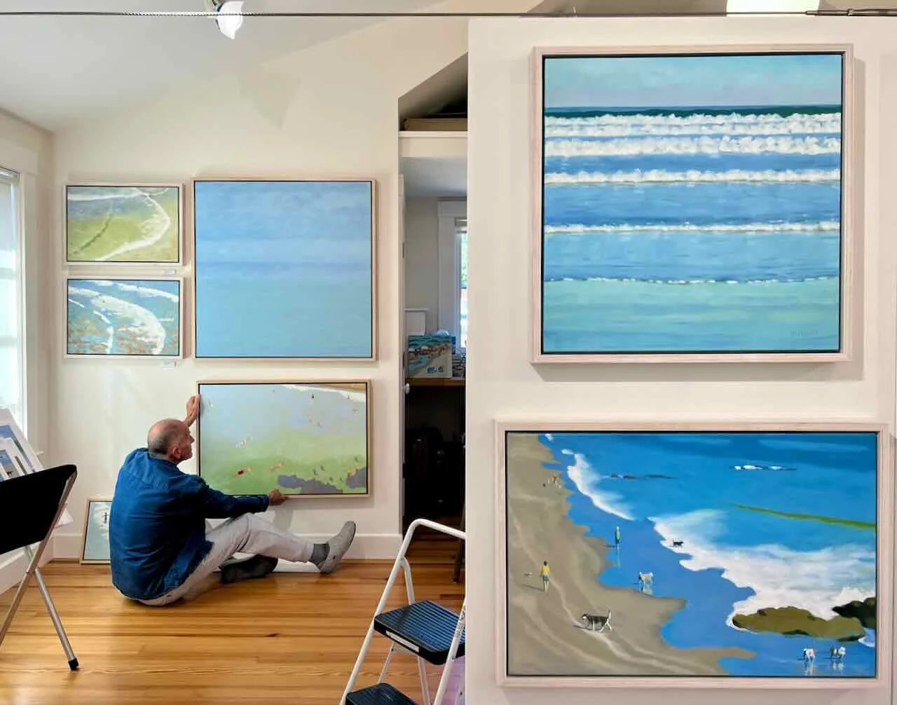 (1) Hanging work
(2) "Dog Days" on the wall 
(3) Finding a treasure

Cape Ann Artisans OPEN STUDIOS continuing this weekend: Sat &amp; Sun, Oct 11-12, 10am-5pm

Cape Ann Artisans open studios, free and self-guided. Get the brochure and map 