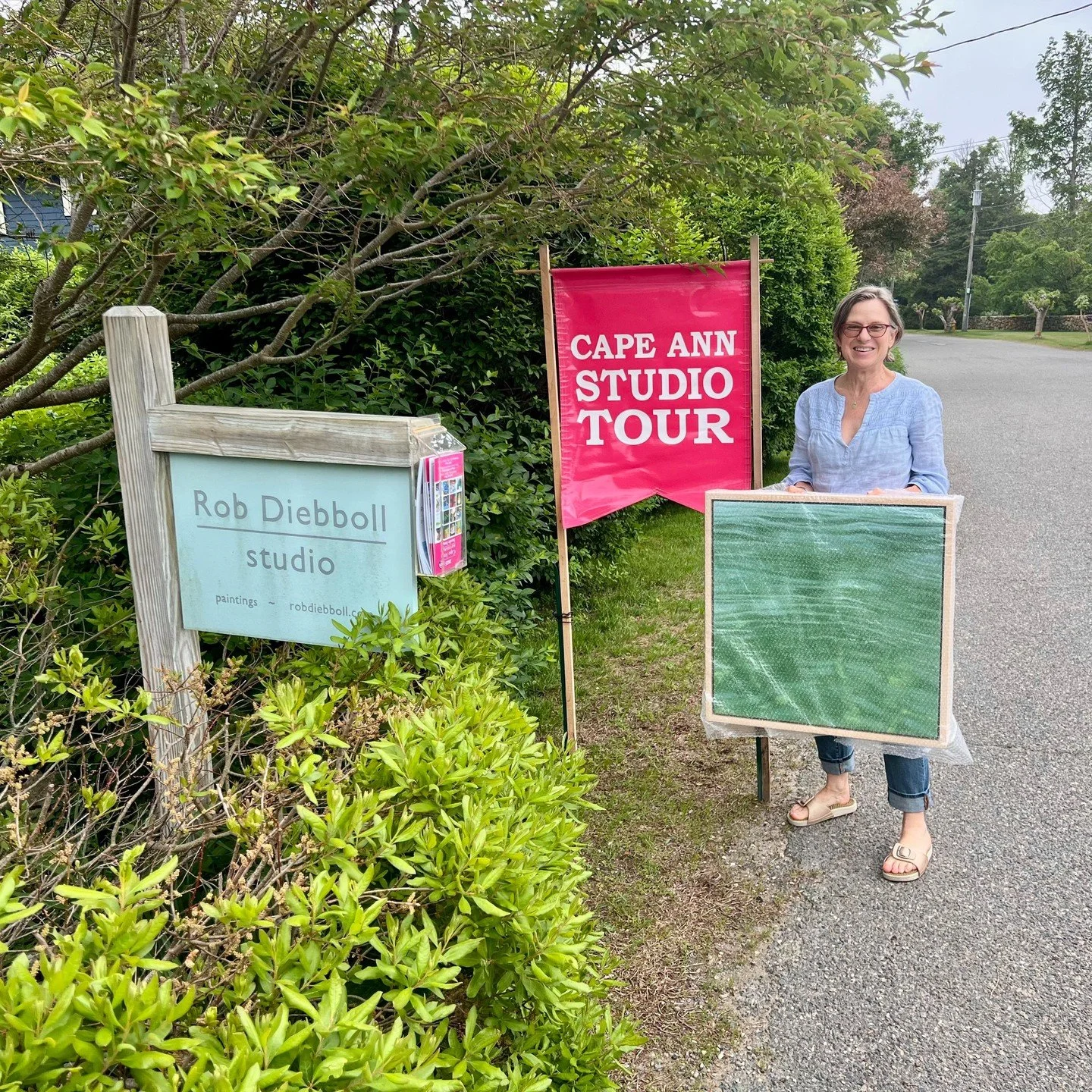 OPEN STUDIO IN PROGRESS - Sat &amp; Sun, June 7-8, 10am-5pm
My first visitor got here early to pick up "Now" aka "Wave Meditation", 24x24, oil. It's going to be her "Happy Place".

Cape Ann Artisans open studio tour, fre